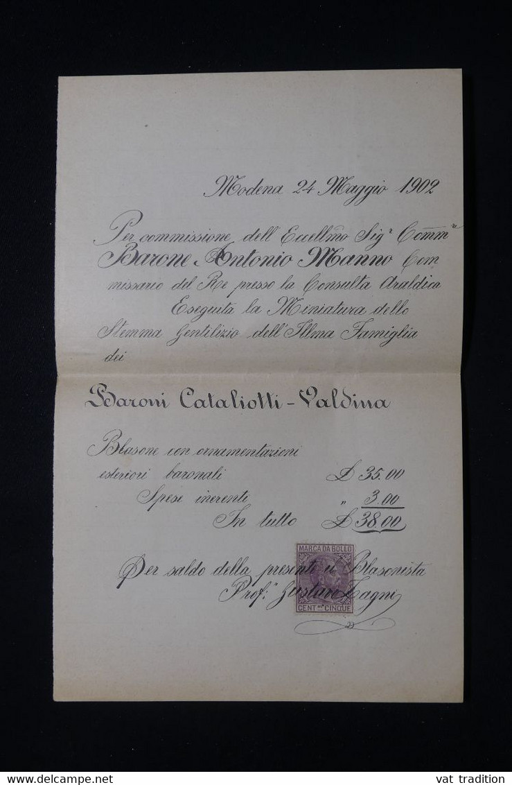 ITALIE - Fiscal Sur Document De Modéna En 1902 - L 94122 - Fiscale Zegels