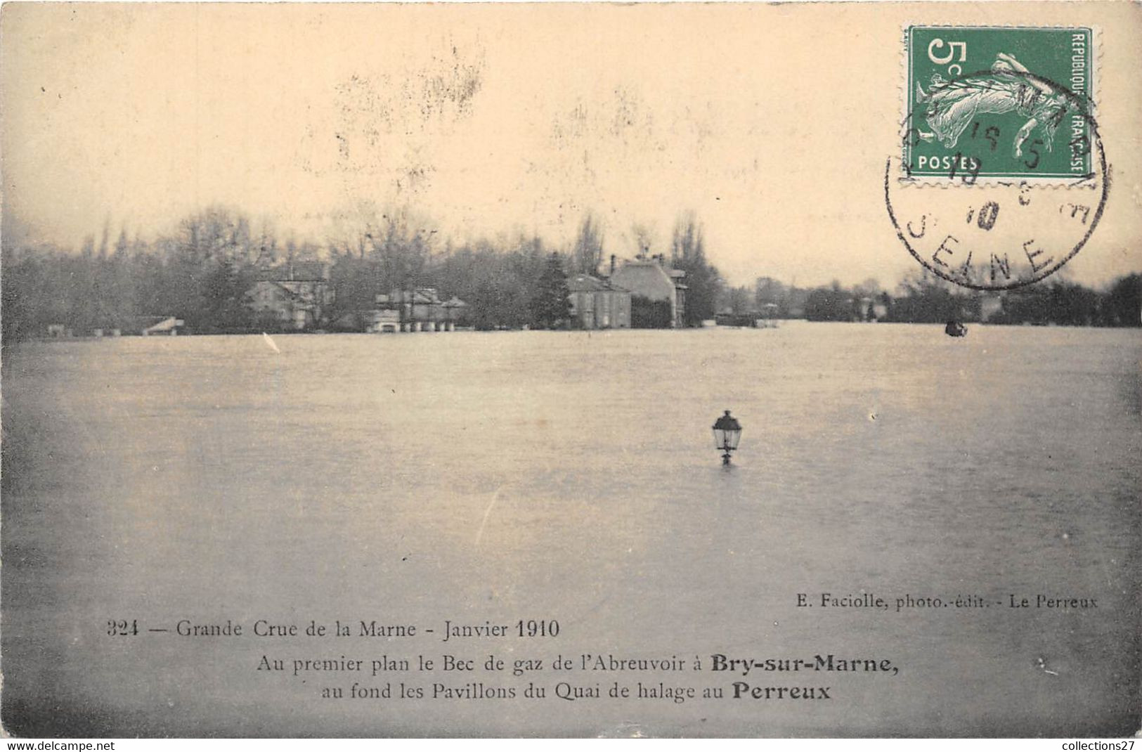 94-BRY-SUR-MARNE- CRUE 1910, AU PREMIER PLAC LE BEC DE GAZ DE L'ABREUVOIR AU FOND LES PAVILLONS .... - Bry Sur Marne