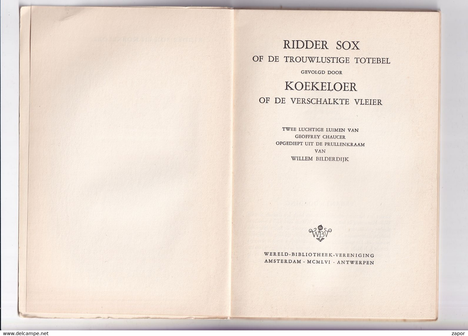 Ridder Sox En De Koekeloer - Geoffrey Chaucer - Willem Bilderdijk - Littérature