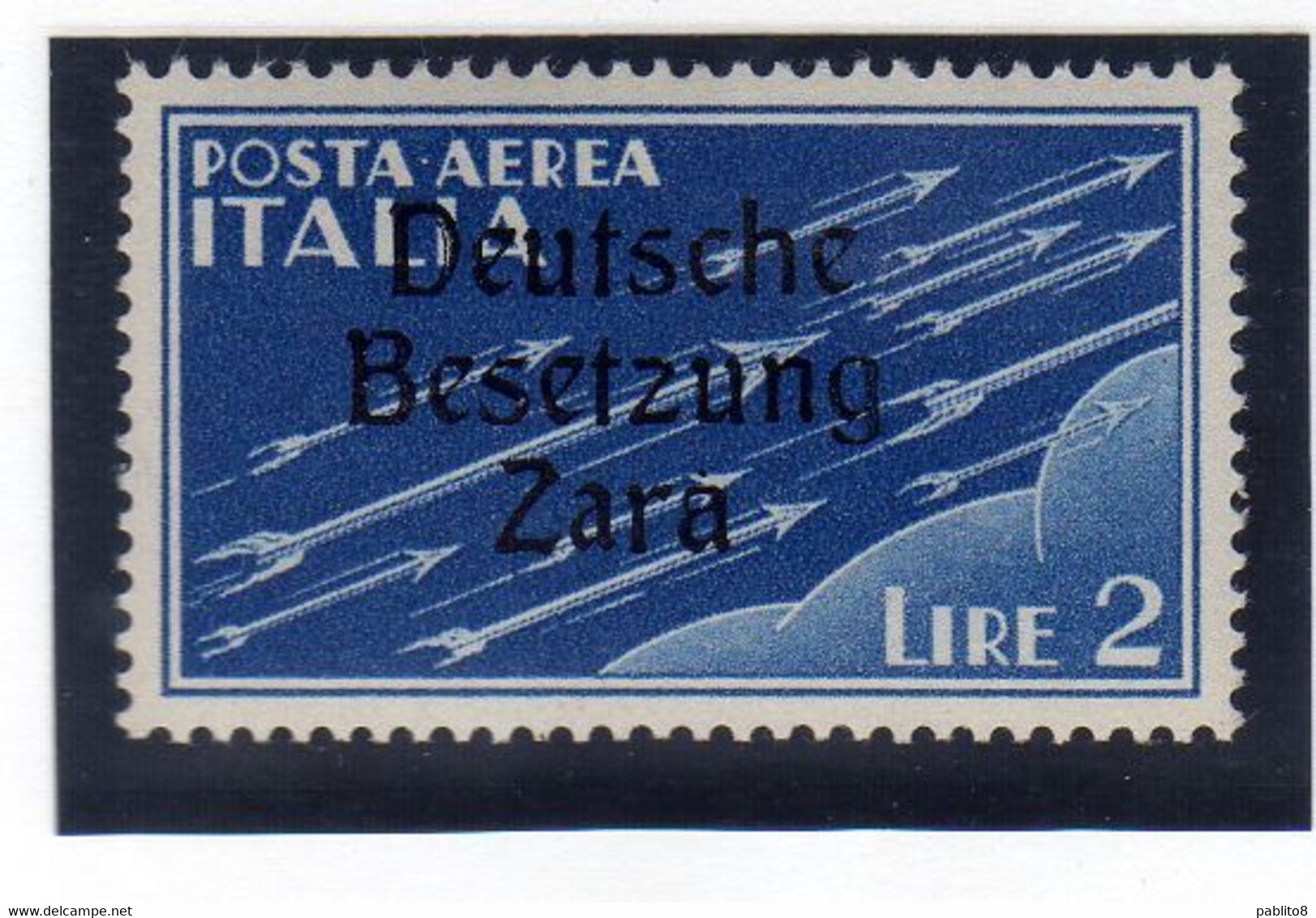 ZARA OCCUPAZIONE TEDESCA GERMAN OCCUPATION 1943 POSTA AEREA AIR MAIL VARIETÀ VARIETY LIRE 2 MNH FIRMATO SIGNED - German Occ.: Zara