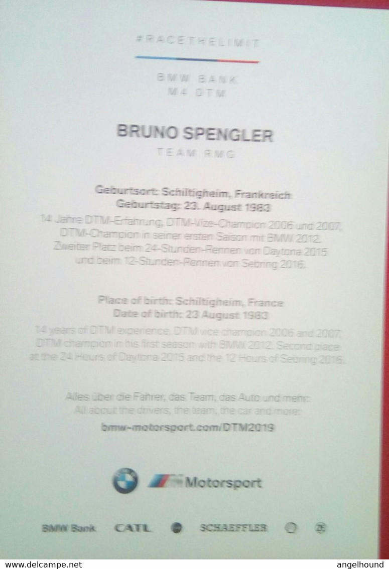 Bruno Spengler  ( Car Racer For BMW ) - Autógrafos