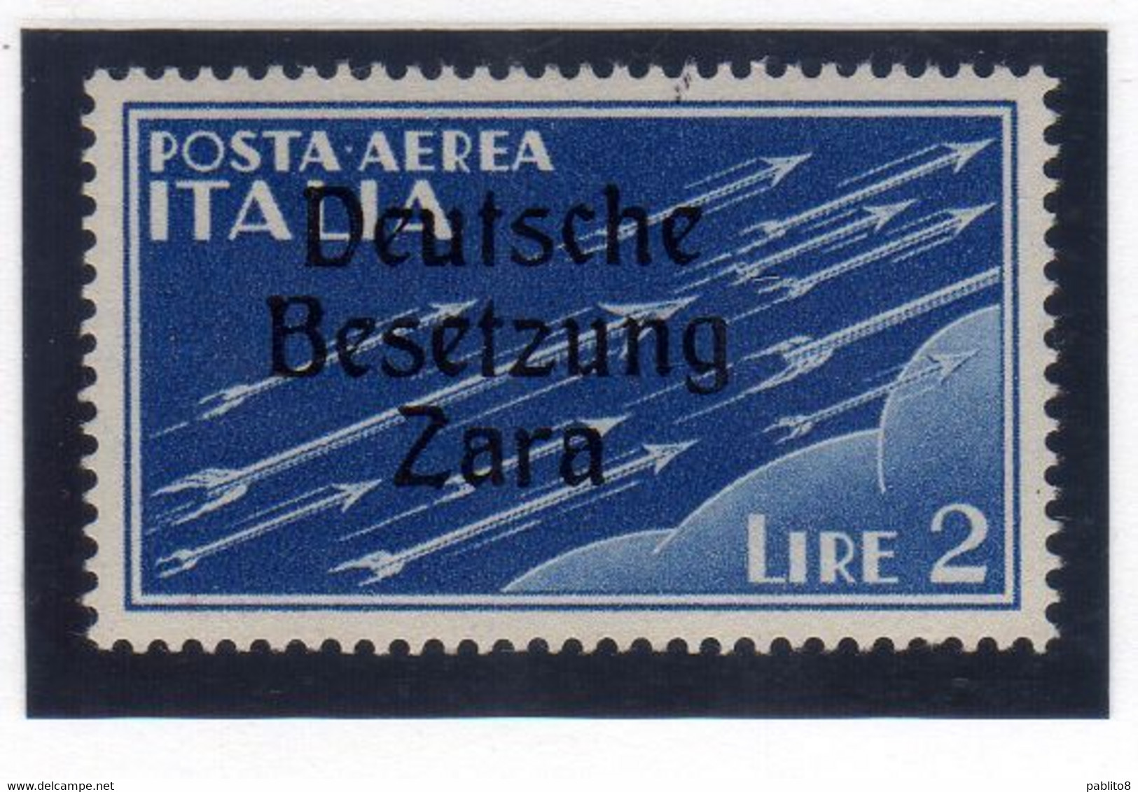 ZARA OCCUPAZIONE TEDESCA GERMAN OCCUPATION 1943 POSTA AEREA AIR MAIL VARIETÀ VARIETY LIRE 2 MNH FIRMATO SIGNED - Occup. Tedesca: Zara