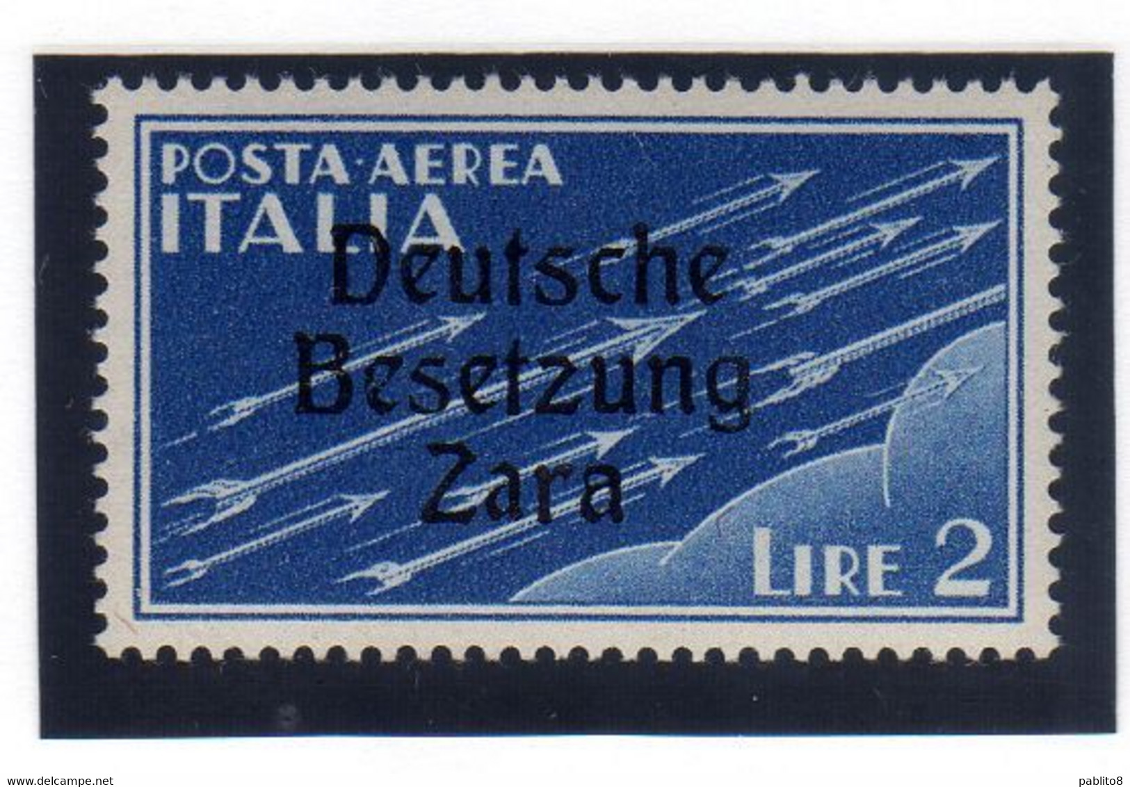 ZARA OCCUPAZIONE TEDESCA GERMAN OCCUPATION 1943 POSTA AEREA AIR MAIL VARIETÀ VARIETY LIRE 2 MNH FIRMATO SIGNED - Deutsche Bes.: Zara