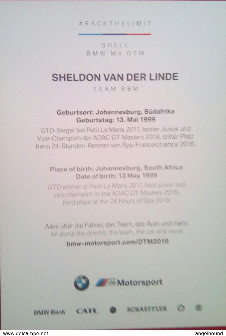 Sheldon Van Der Linde ( South African Race Car Driver For BMW ) - Autogramme