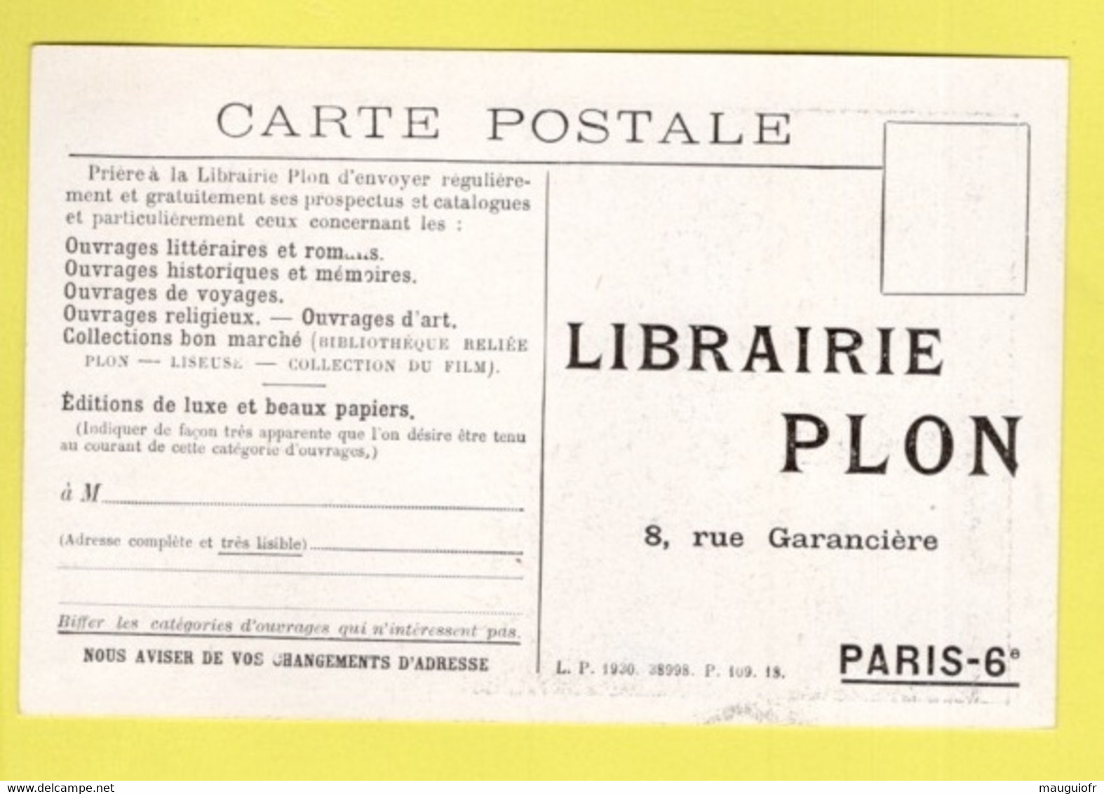 CÉLÉBRITÉS POLITIQUES ET MILITAIRES / GEORGES CLEMENCEAU ET SES MÉMOIRES / CARTE DE LA LIBRAIRIE PLON - Politicians & Soldiers