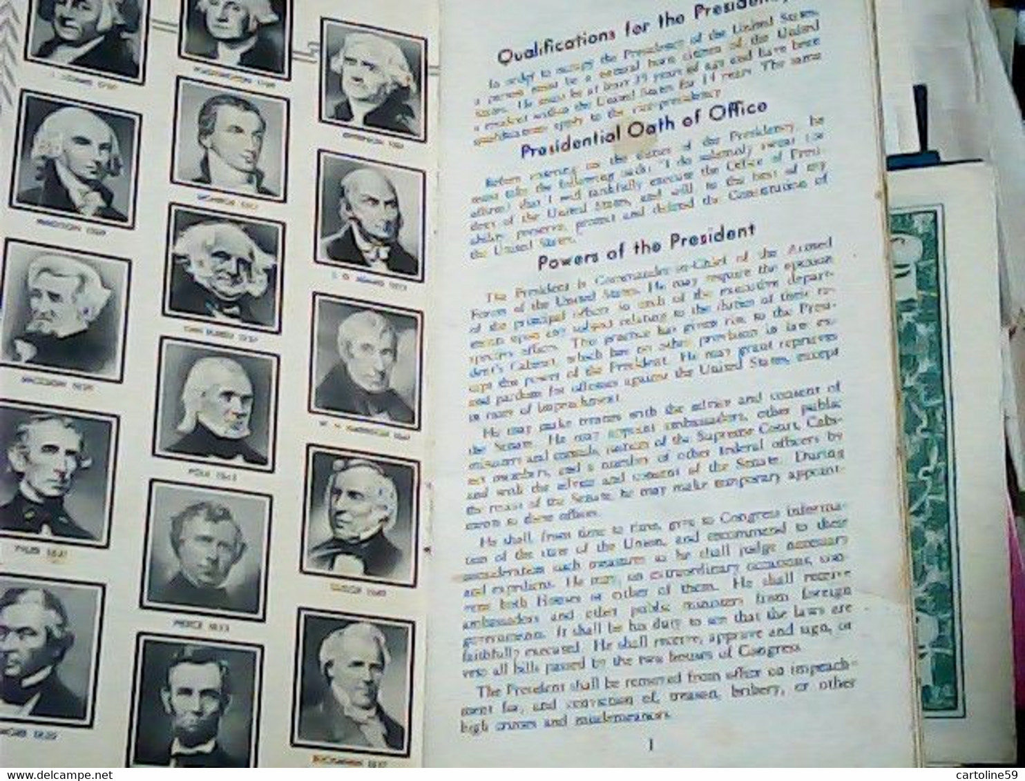 MINI BOOK PRESIDENT 1959 LIBRETTINO ELENCO E DATI PRESIDENTI AMERICANI USA  IB6792 - 1950-oggi