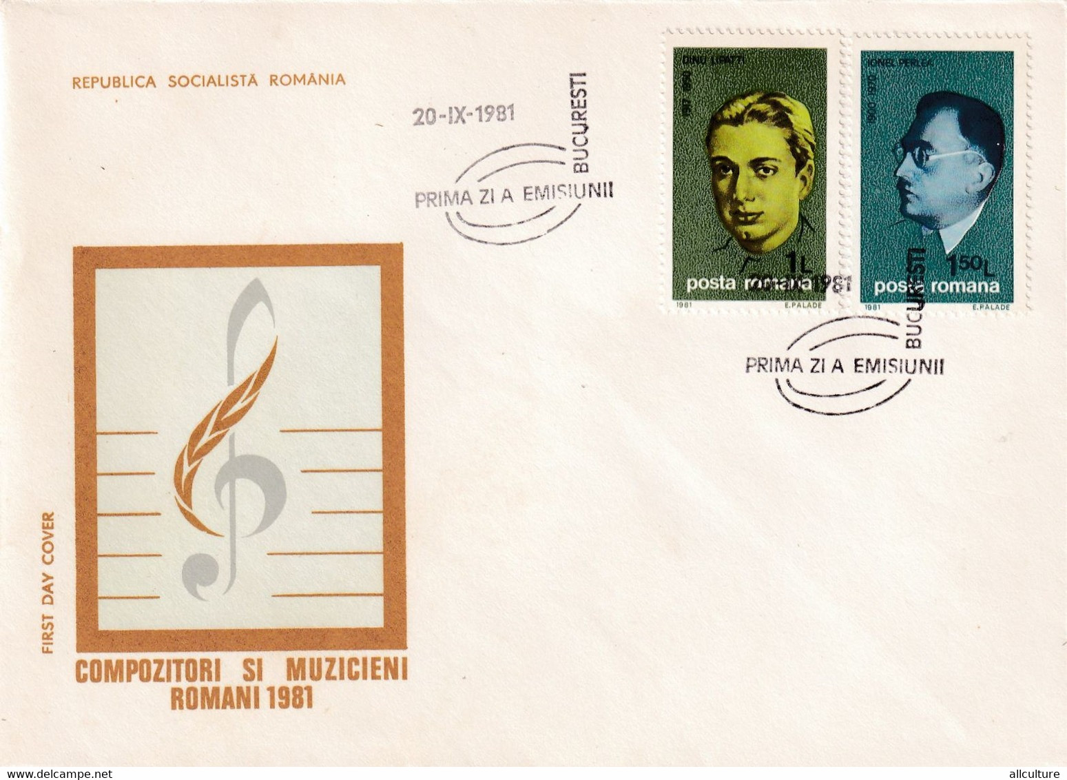 A2659- Compozitori Si Muzicieni Romani 1981, Republica Socialista Romania, Bucuresti 1981  3 Covers FDC - FDC