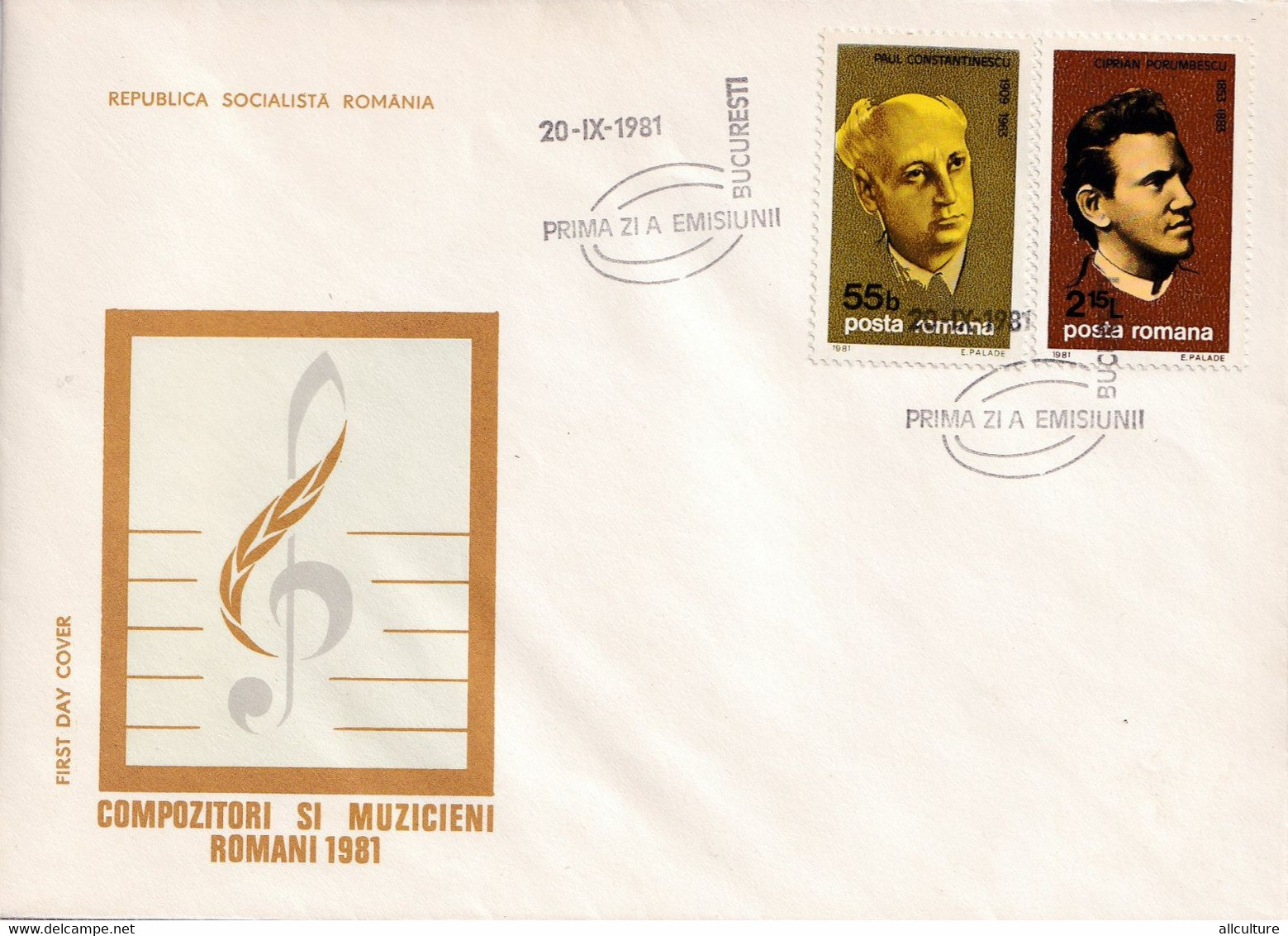 A2659- Compozitori Si Muzicieni Romani 1981, Republica Socialista Romania, Bucuresti 1981  3 Covers FDC - FDC