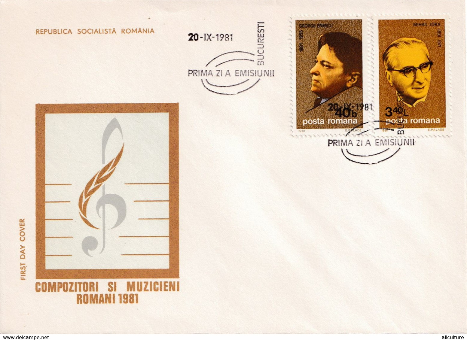 A2659- Compozitori Si Muzicieni Romani 1981, Republica Socialista Romania, Bucuresti 1981  3 Covers FDC - FDC