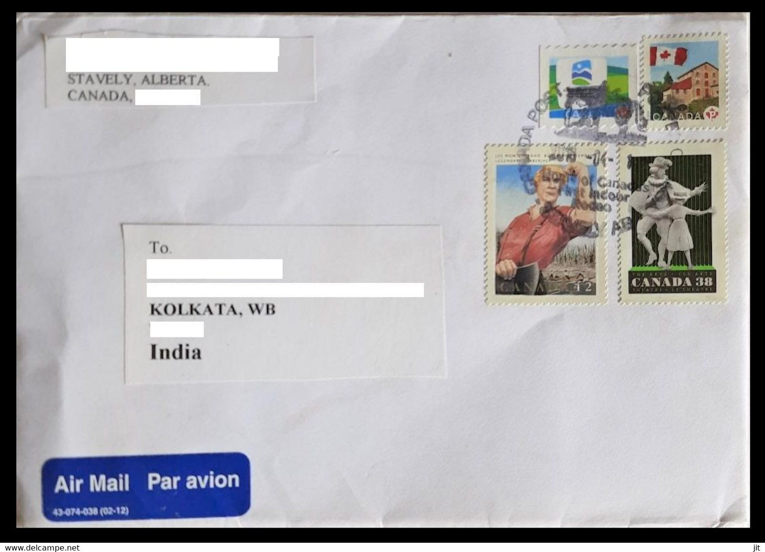 160.CANADA 2018 USED AIRMAIL COVER TO INDIA  WITH (04 DIFF) STAMPS. - Lettres & Documents