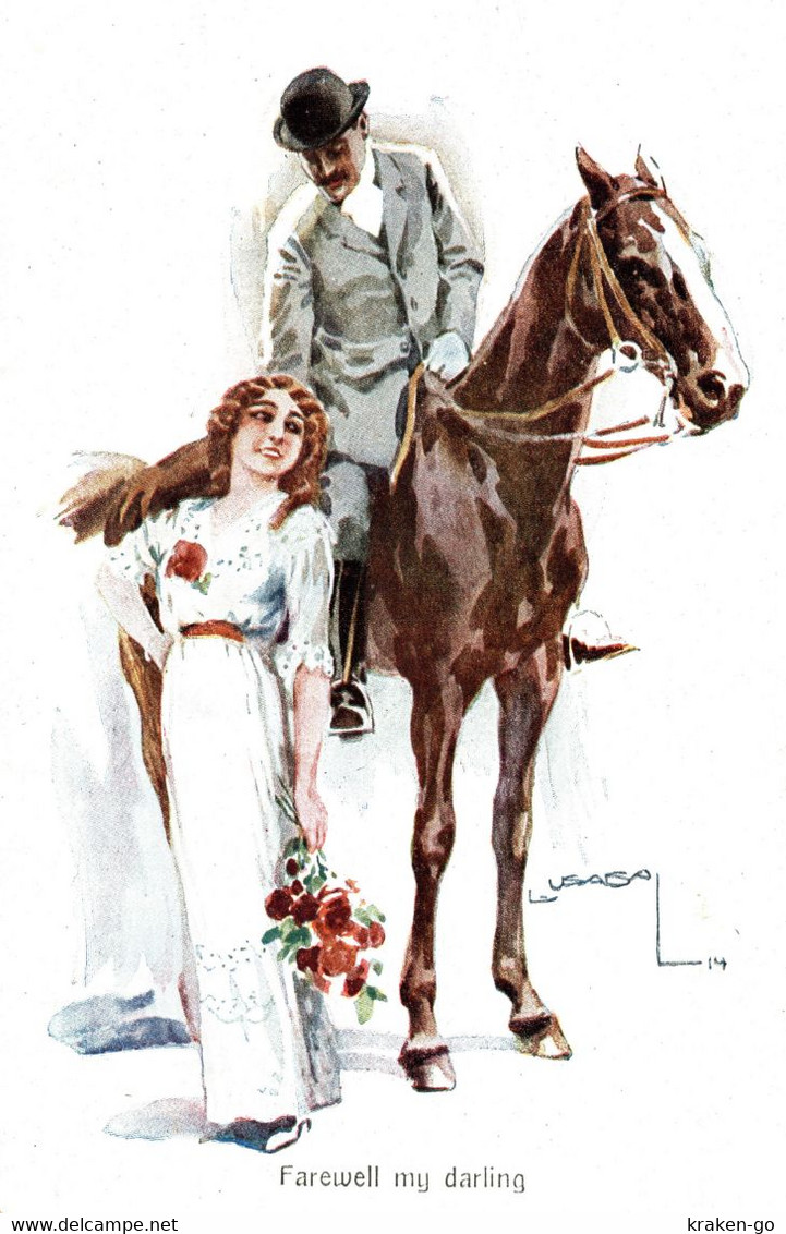 CPA L. USABAL - Coppietta, Couple - Cavallo, Cheval, Horse - VG - U010 - Usabal