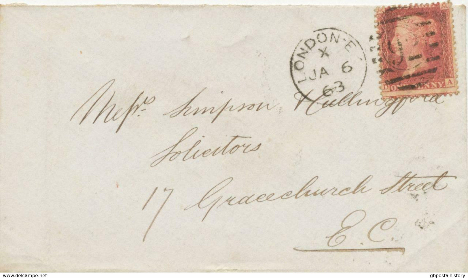 GB 1863 QV 1d Rose-red Perf.14 VARIETY Misperforated On Very Fine Cover Duplex-cancel "LONDON-E.C / 92" + "E.C / B" 10mm - Plaatfouten En Curiosa