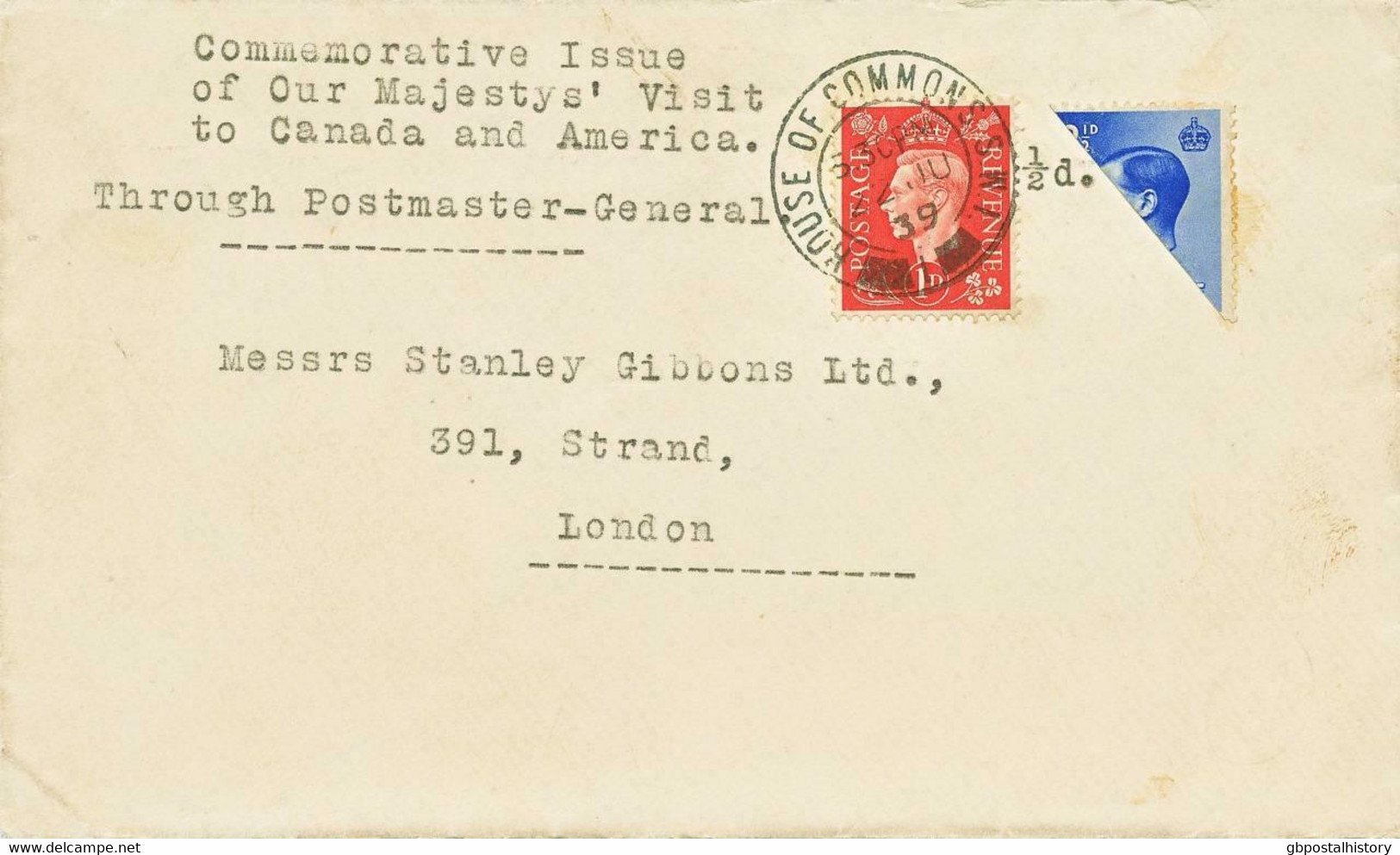 GB 1939 King Edward VIII 2 1/2d BISECTED Together W Georg VI 1d HOUSE OF COMMONS With CERTIFICATE Of AUTHENTICITY - Errors, Freaks & Oddities (EFOs