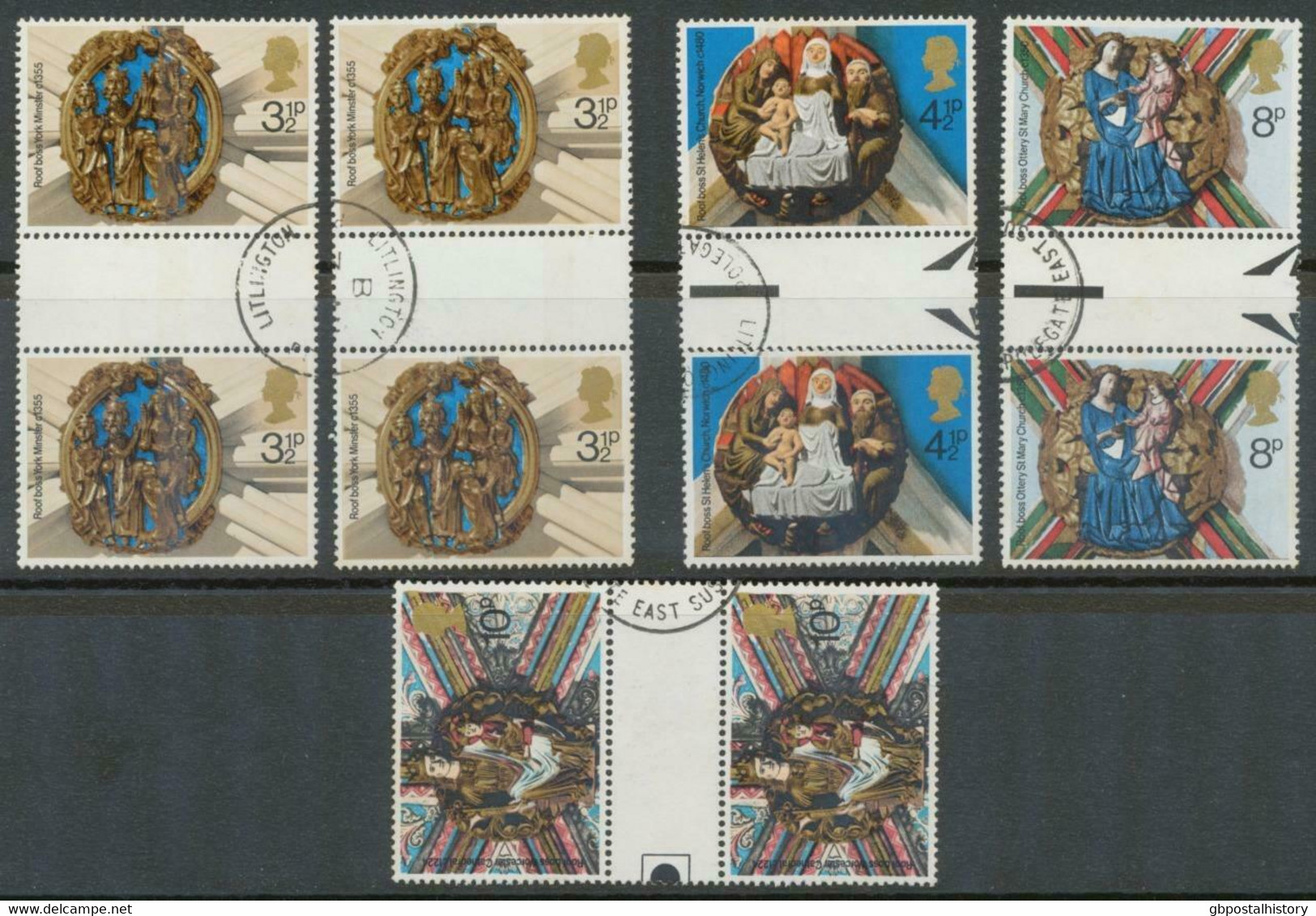 GB 1974 Christmas Set (4 V. + 1 V., 3 ½ P VARIETY) SUPERB GUTTERPAIRS VFU SG LP - Oblitérés