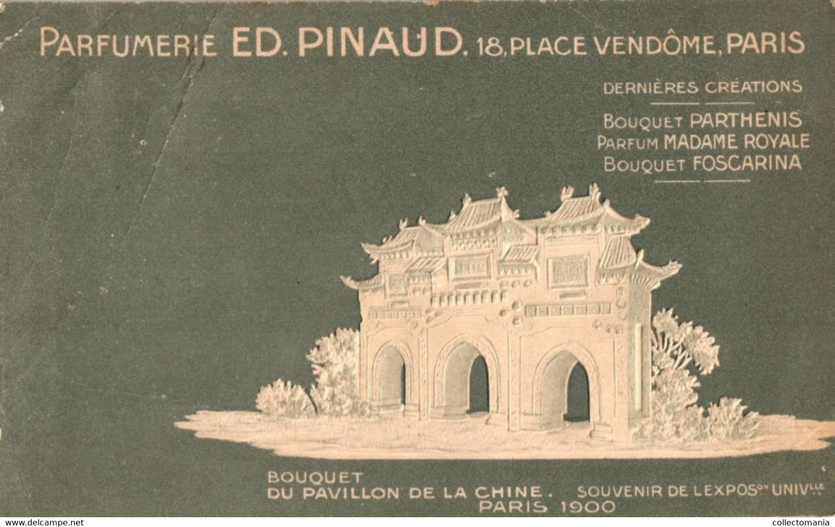 9 CP. Parfumerie Ed. Pinaud Place Vendôme Paris Expo 1900 Parfum Mad.Royale Essence Marie-Louise Embossed Relief Embossé - Oud (tot 1960)