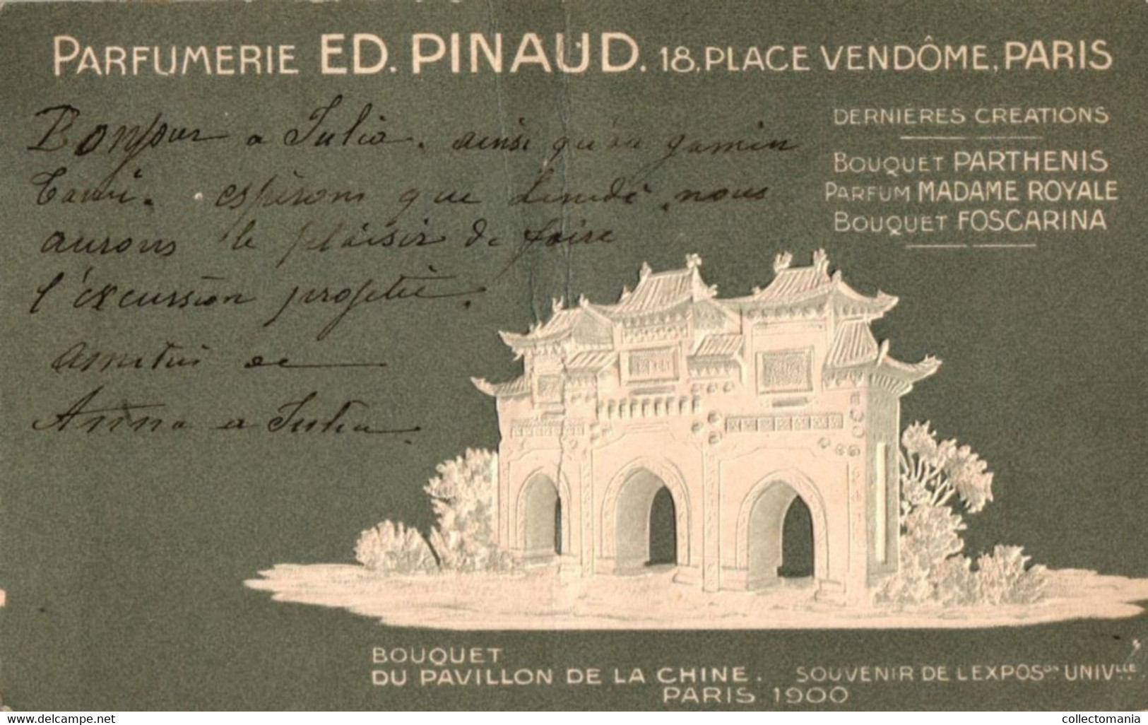 9 CP. Parfumerie Ed. Pinaud Place Vendôme Paris Expo 1900 Parfum Mad.Royale Essence Marie-Louise Embossed Relief Embossé