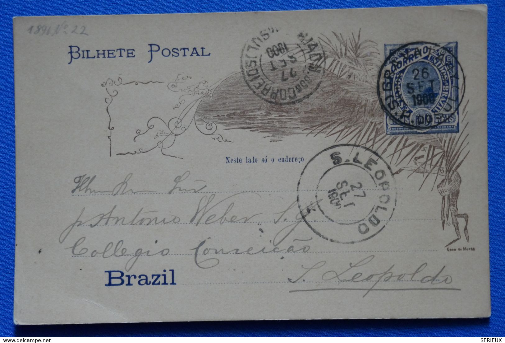 P7 BRESIL BELLE CARTE 1900 LEOPOLDO +AFFRANCHISSEMENT PLAISANT - Lettres & Documents