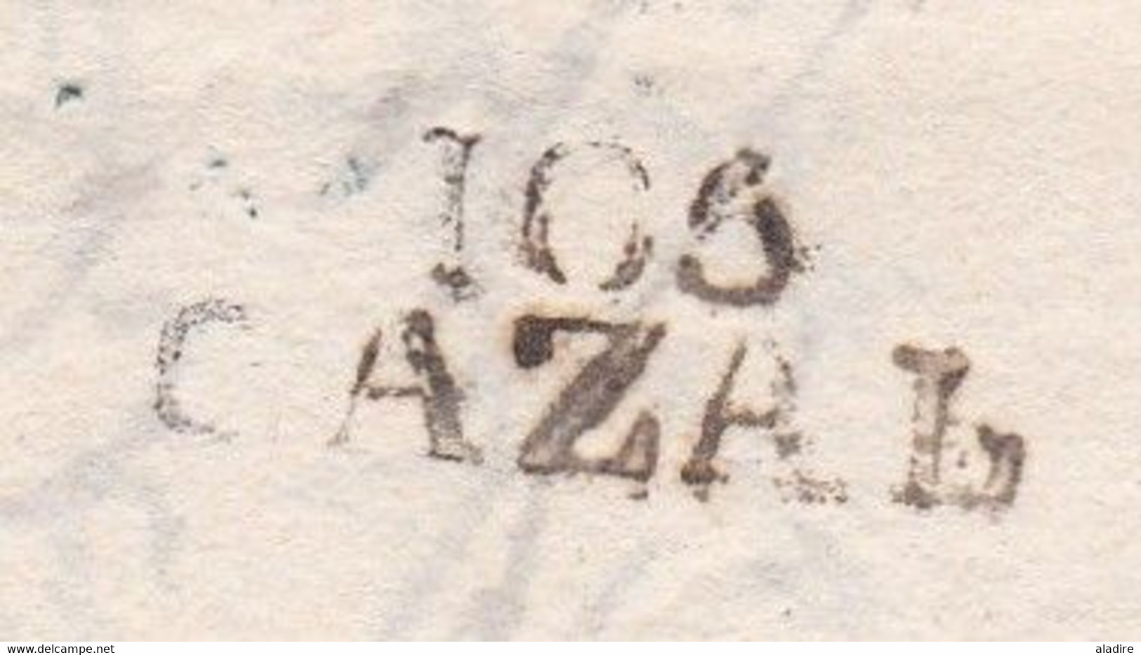 1814 - Marque Postale 106 CAZAL (24 X 4 Mm ) Casale  (Marengo)  Sur LAC Vers TORINO Turin - Taxe 6 - Contrôle 2 Au Verso - 1792-1815: Départements Conquis