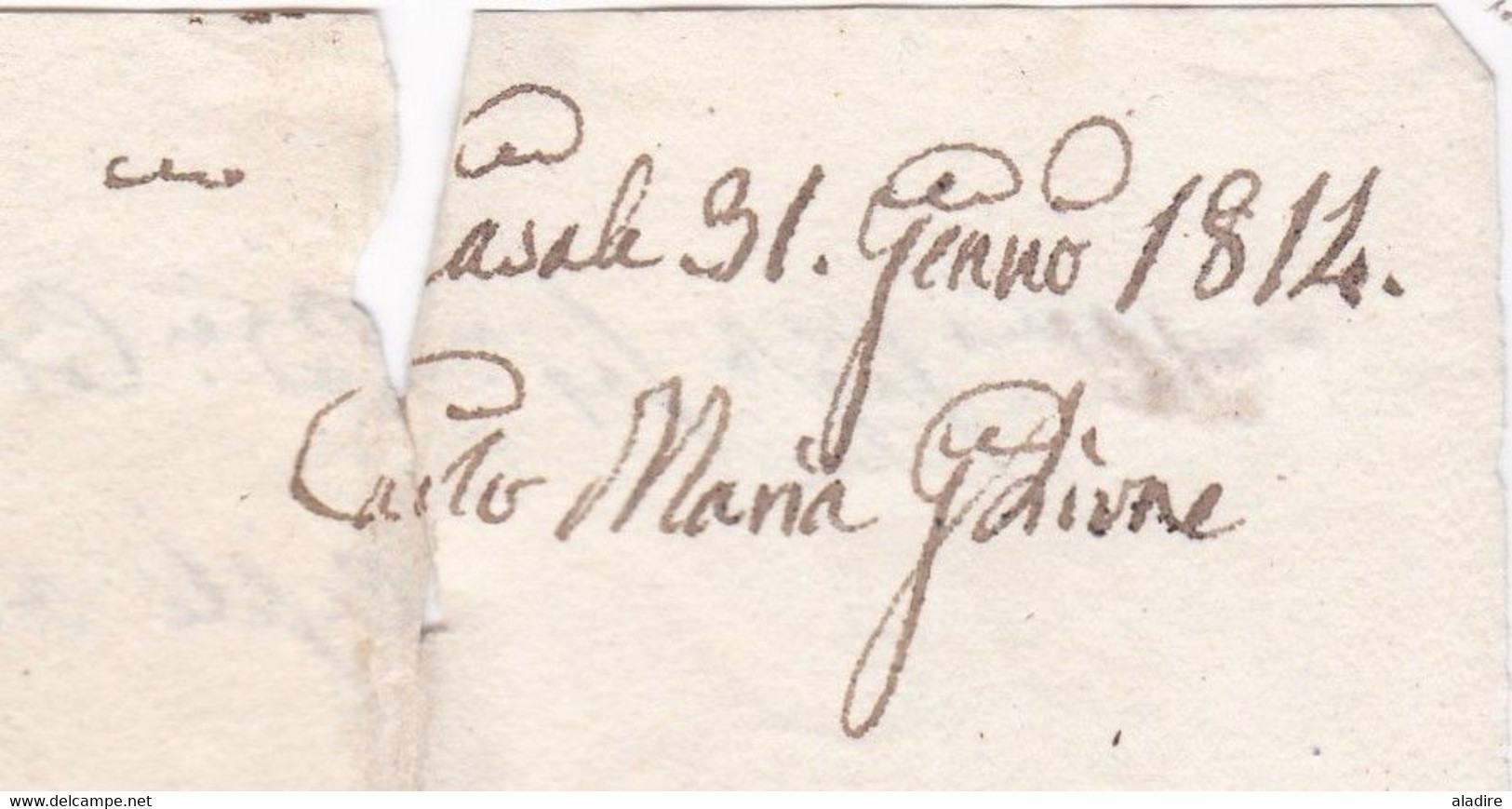 1814 - Marque Postale 106 CAZAL (24 x 4 mm ) Casale  (Marengo)  sur LAC vers TORINO Turin - taxe 6 - Contrôle 2 au verso