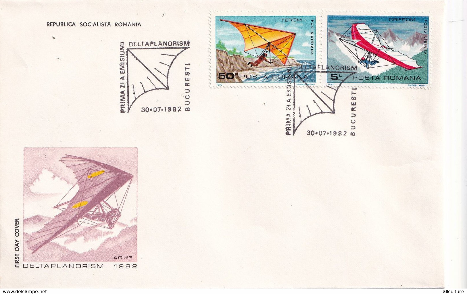 A2724 - Deltaplanorism 1982, Republica Socialista Romania, Prima Zi De Emisiune Bucuresti 1985 3 Covers FDC - FDC