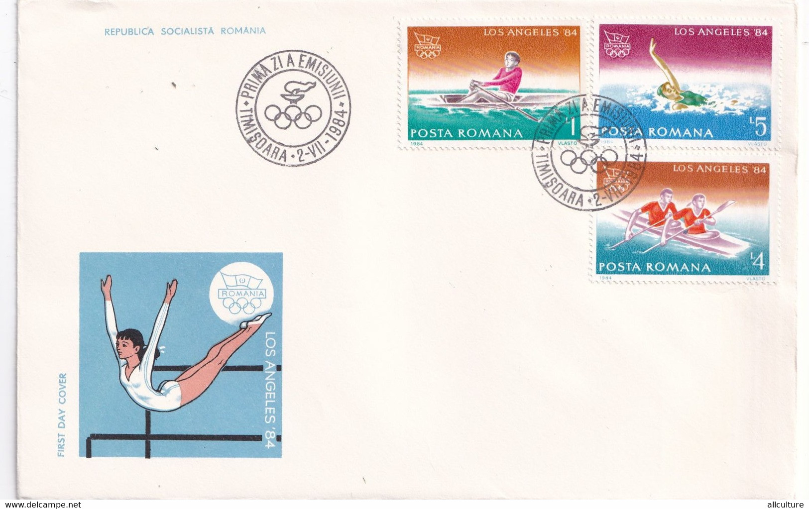 A2727 - Sport - Gimnastica Jocuri Olimpice Los Angeles '84, Republica Socialista Romania, Bucuresti 1984 3 Covers FDC - FDC