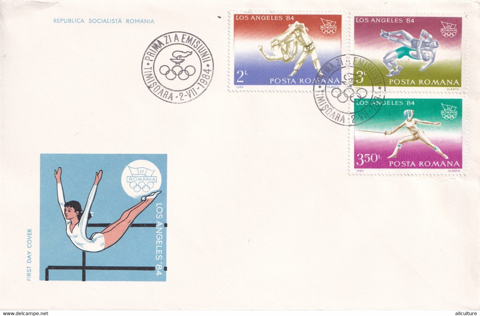 A2727 - Sport - Gimnastica Jocuri Olimpice Los Angeles '84, Republica Socialista Romania, Bucuresti 1984 3 Covers FDC - FDC