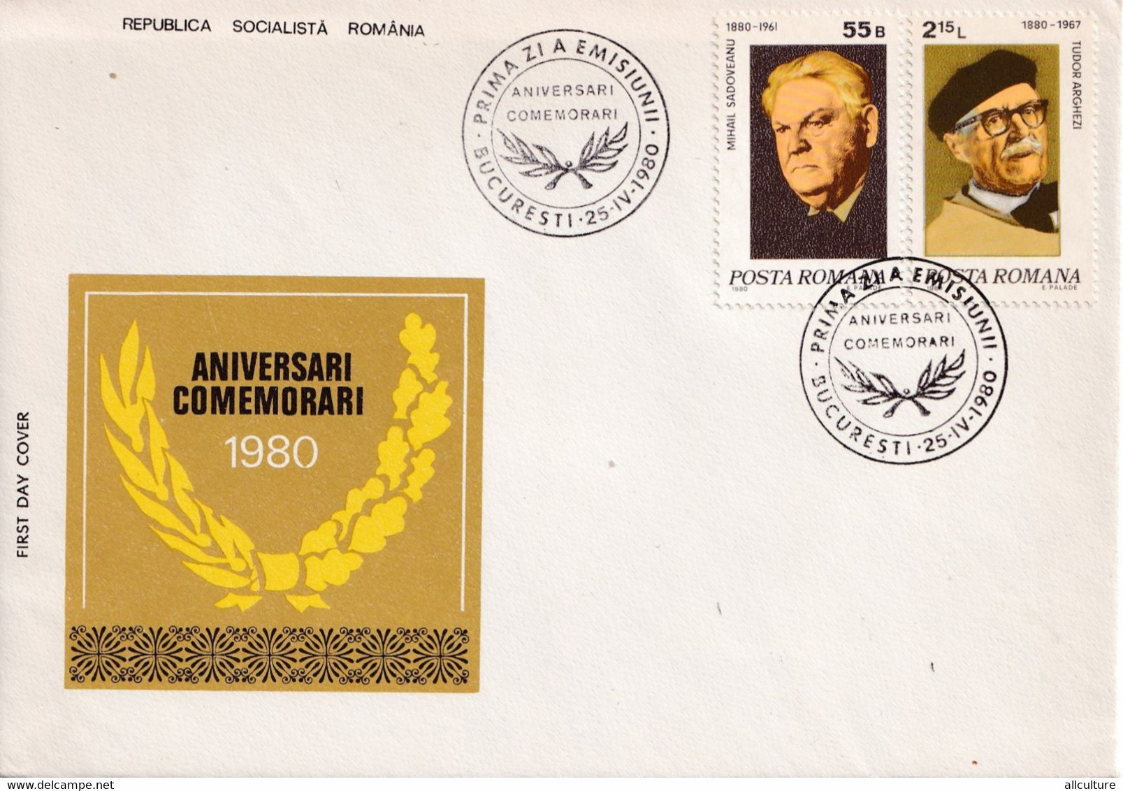 A2728 - Aniversari-Comemorari, Republica Socialista Romania, Bucuresti 1980 2 Covers FDC - Schrijvers