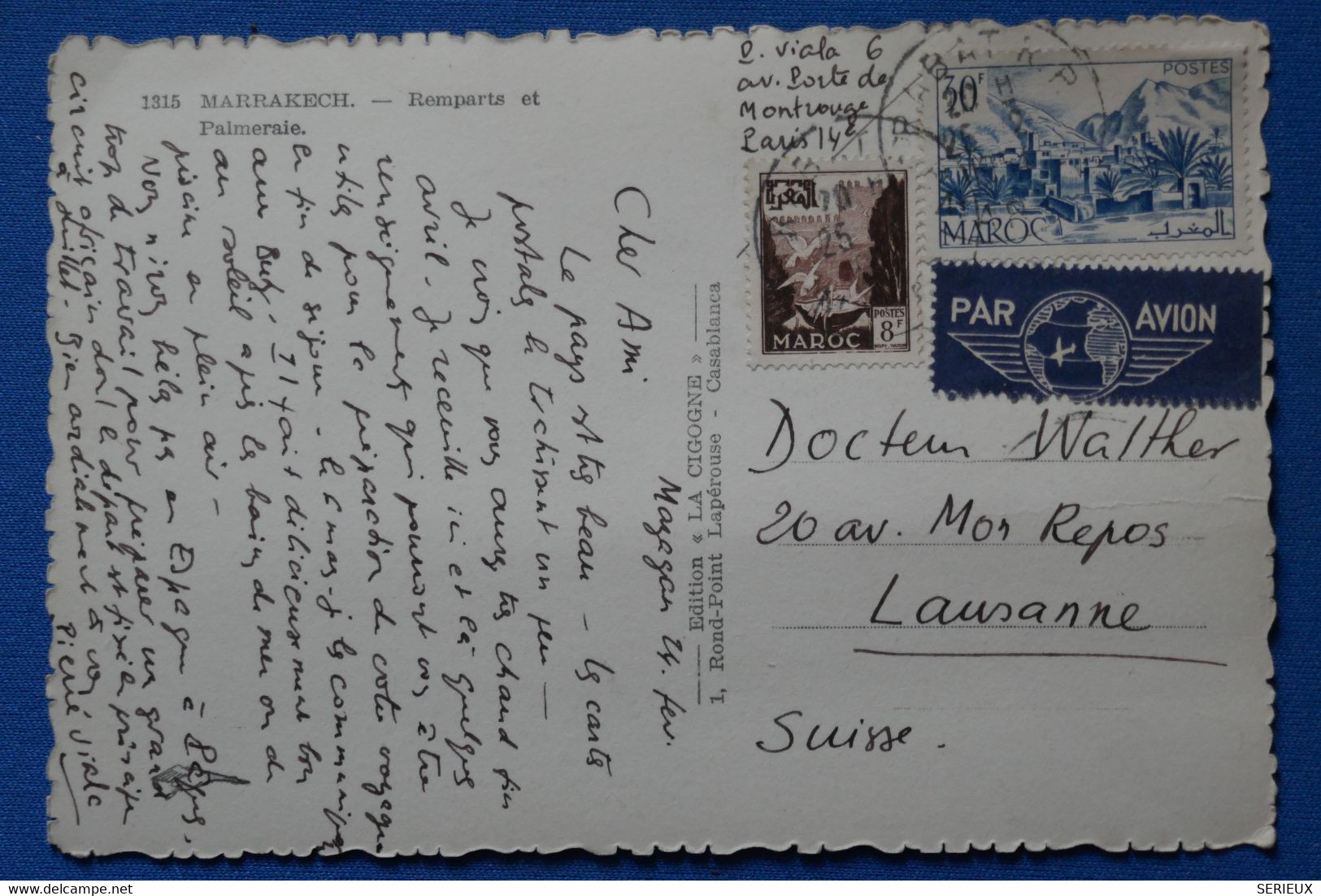 P8 MAROC  BELLE CARTE 1954 RABAT POUR LAUSANNE SUISSE+AFFRANCH PLAISANT - Storia Postale