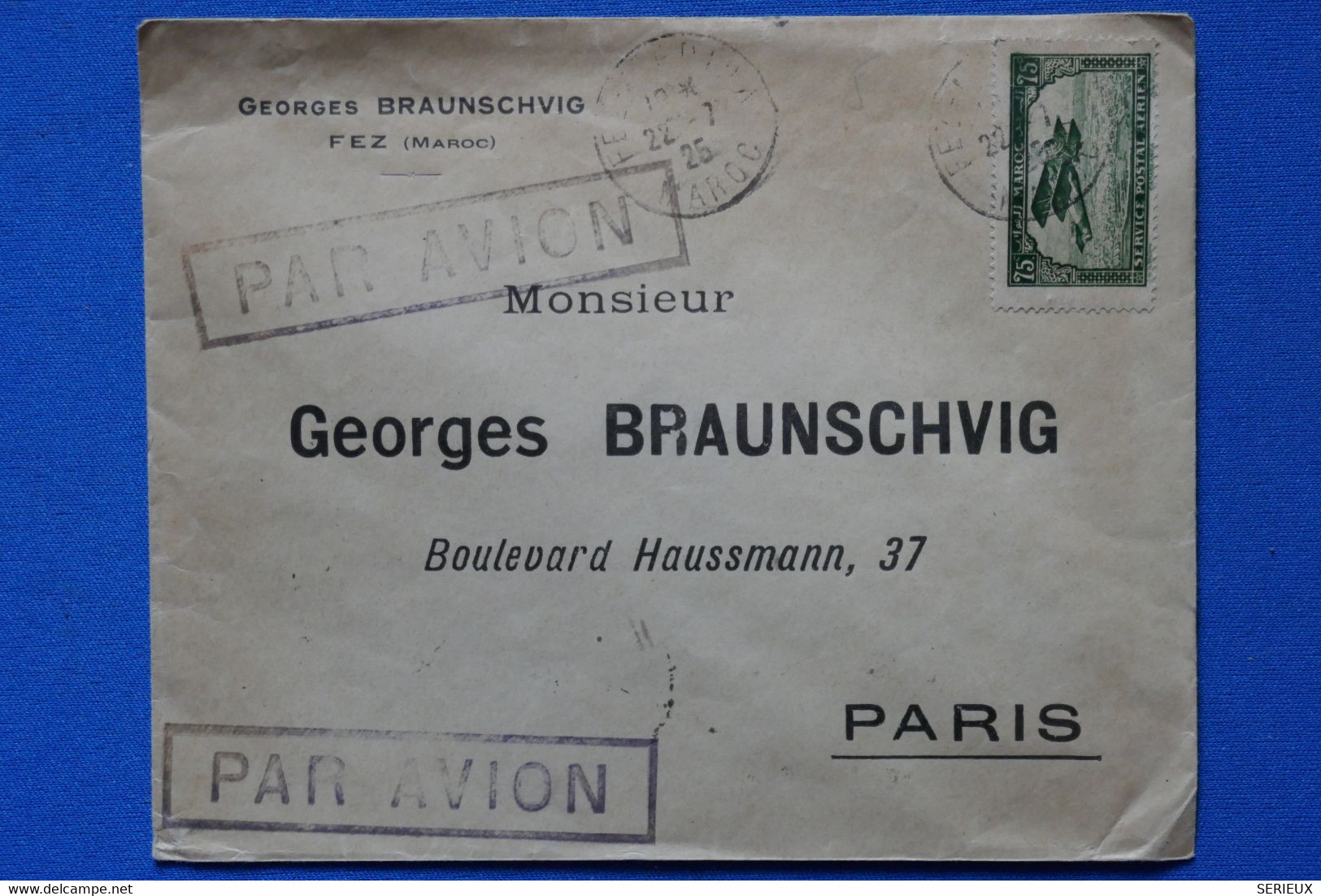 P8 MAROC BELLE LETTRE 1925 PAR AVION  FEZ POUR PARIS FRANCE +AFFRANCH PLAISANT - Posta Aerea