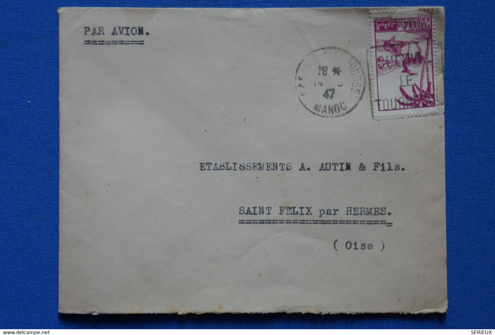 P8 MAROC BELLE LETTRE 1947 PAR AVION CASABLANCA POUR ST FELIX FRANCE +AFFRANCH PLAISANT - Airmail