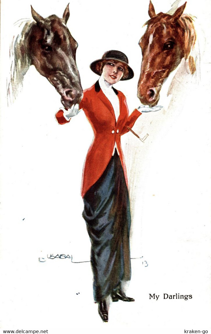 CPA L. USABAL - Donnina, Femme, Lady - Cavallo, Cheval, Horse - Moda, Mode, Fashion - VG - U018 - Usabal