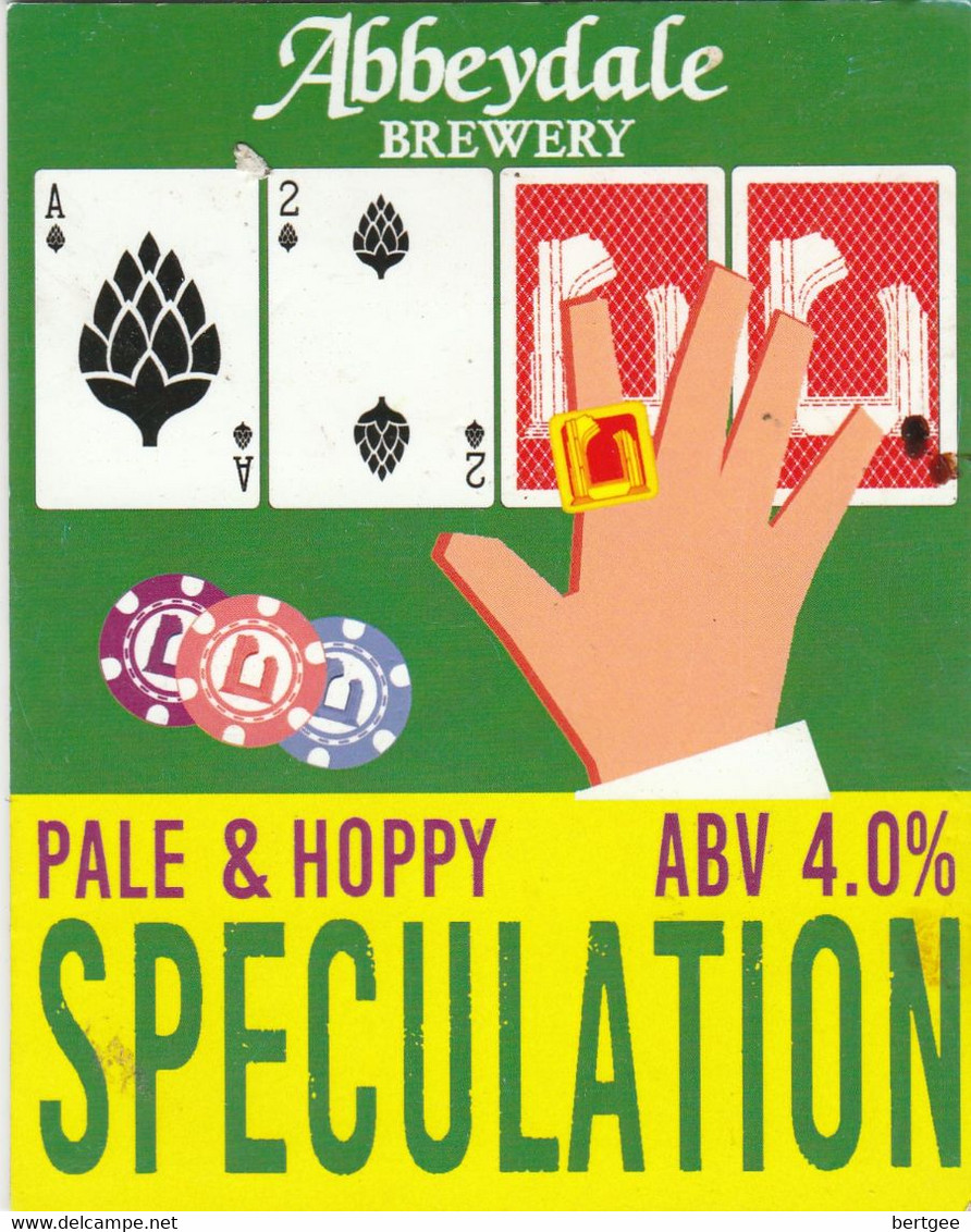 ABBEYDALE BREWERY   (SHEFFIELD, ENGLAND) - SPECULATION PALE - PUMP CLIP FRONT - Letreros