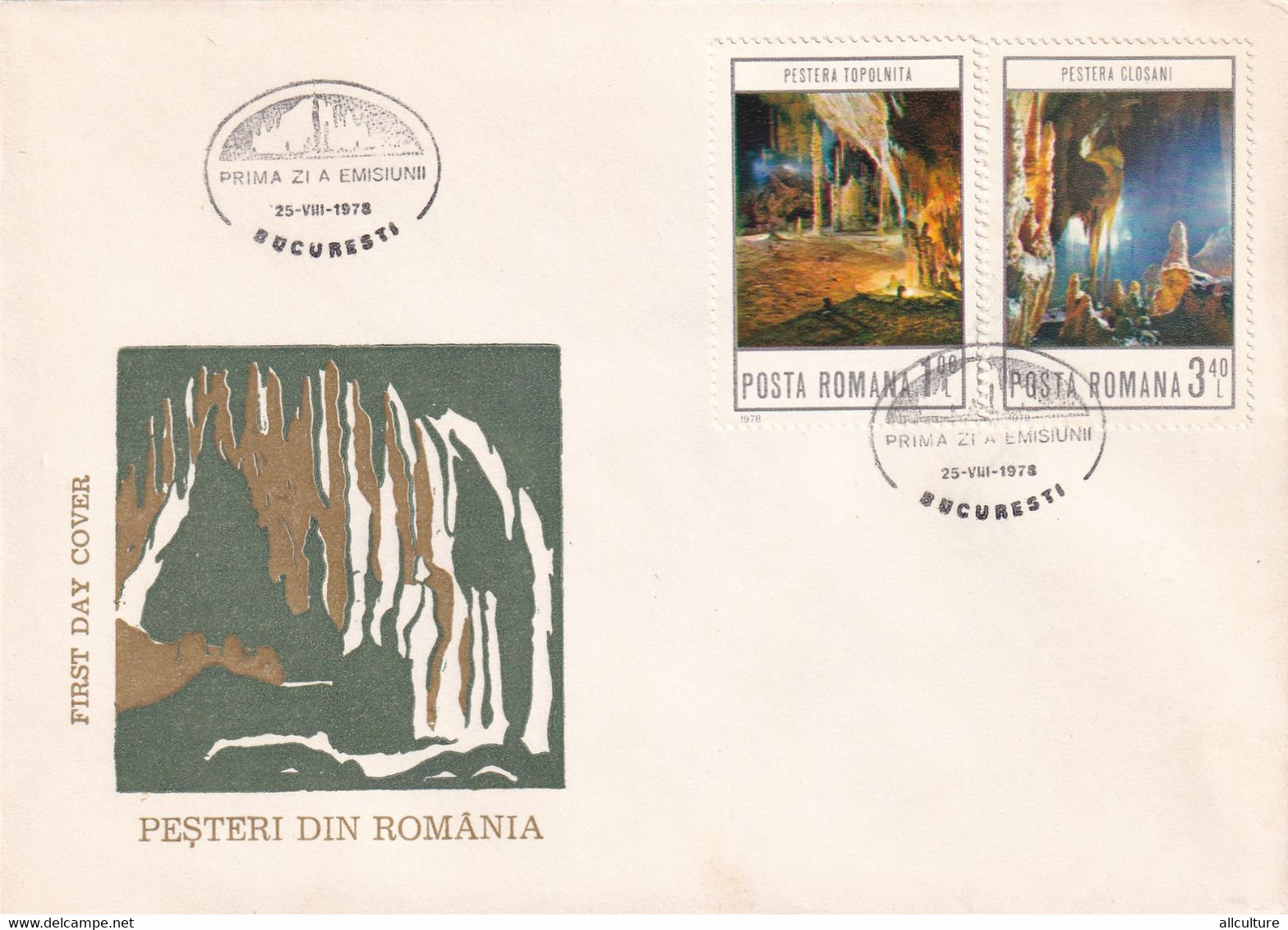 A2741 - Pesteri Din Romania, Prima Zi De Emisiune Bucuresti 1978 Romania 3 Covers FDC - FDC