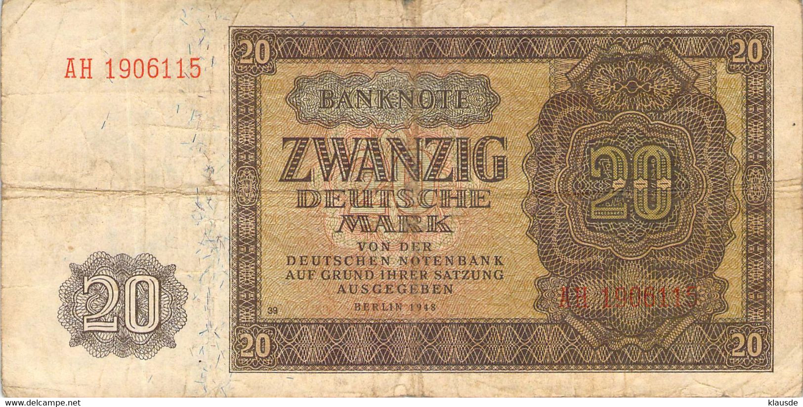 20 DM Deutsche Notenbank 1948 DDR VG/G (IV) - 20 Deutsche Mark