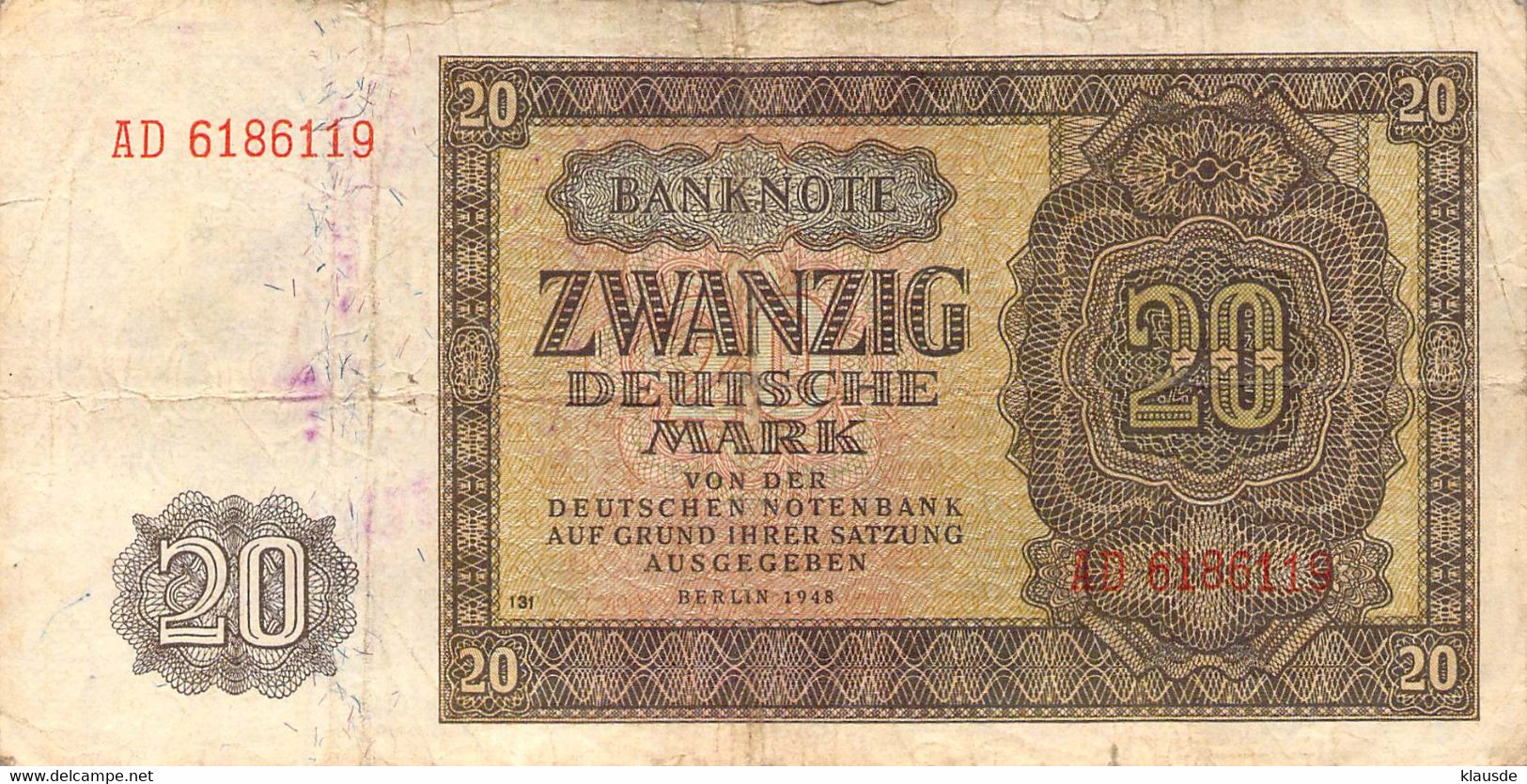 20 DM Deutsche Notenbank 1948 DDR VG/G (IV) - 20 Deutsche Mark
