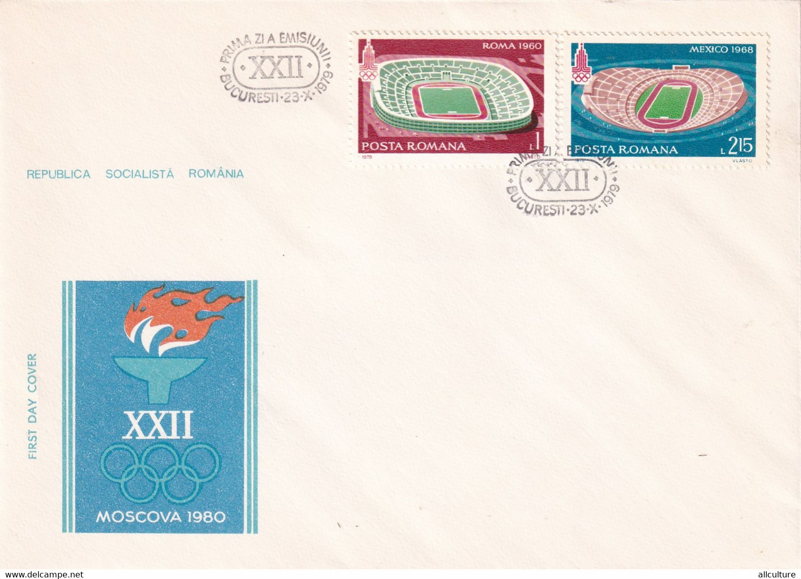 A2753-  Jocurile Olimpice Moscova URSS 1980, Republica Socialista Romania, Bucuresti 1979  4 Covers FDC - Summer 1980: Moscow