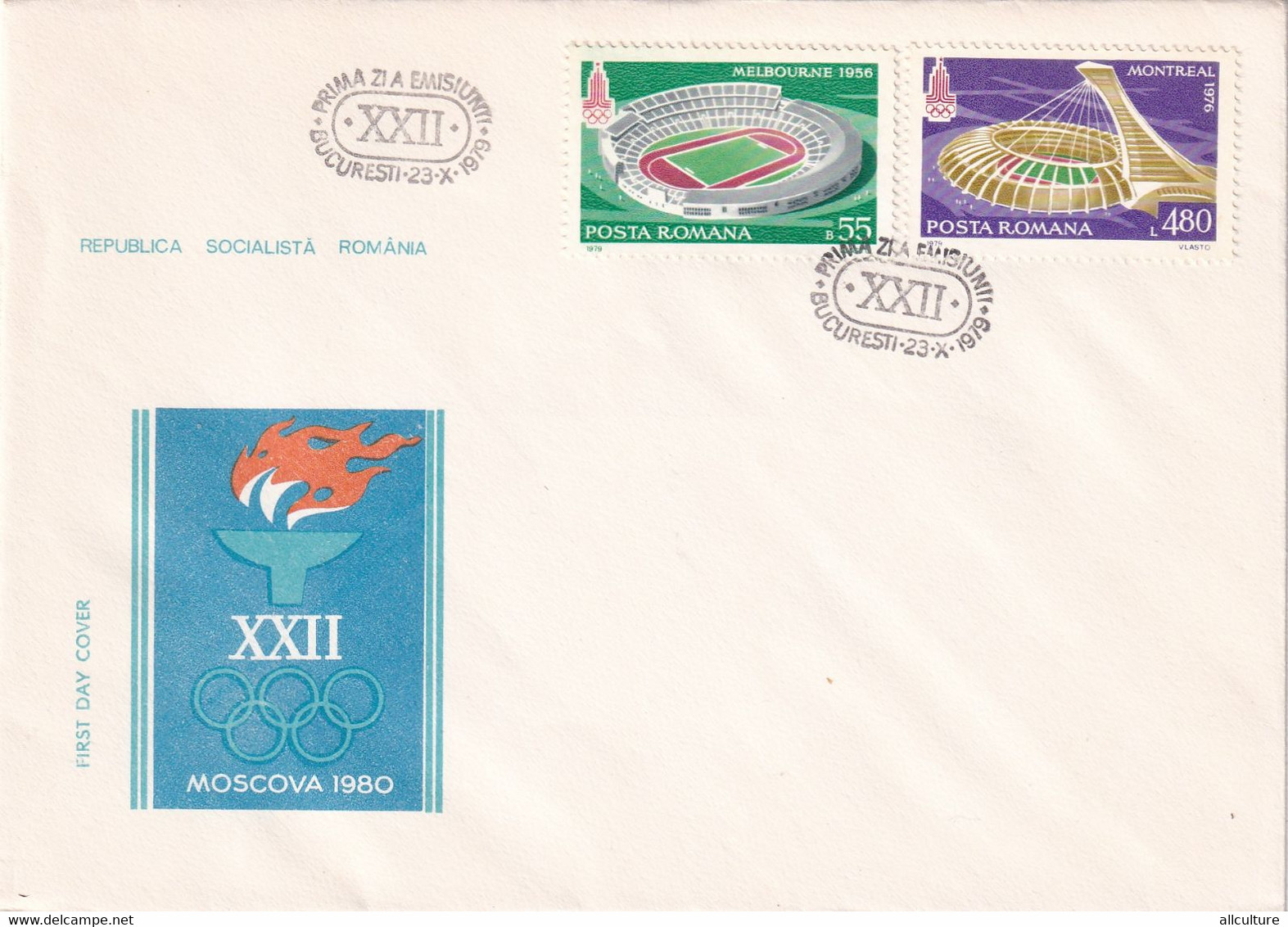 A2754-  Jocurile Olimpice Moscova URSS 1980, Republica Socialista Romania, Bucuresti 1979  4 Covers FDC - FDC