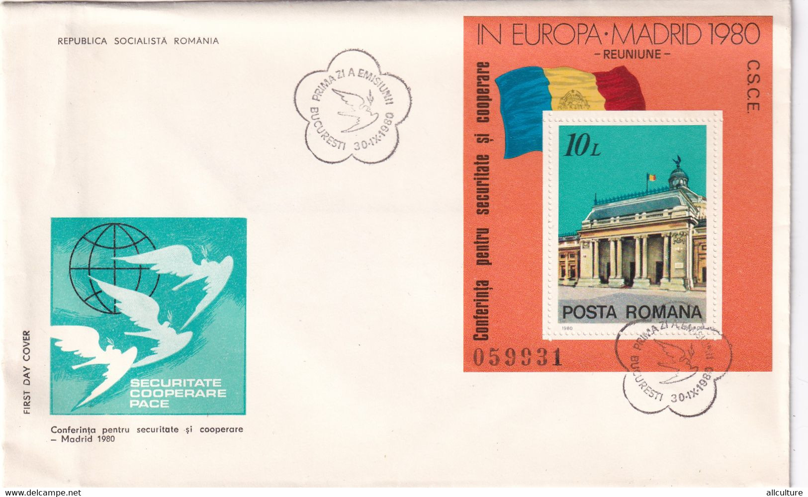 A2766-   Conferinta Pentru Securitate Si Cooperare Madrid 19, Republica Socialista  Romania, Bucuresti 1980 FDC - FDC