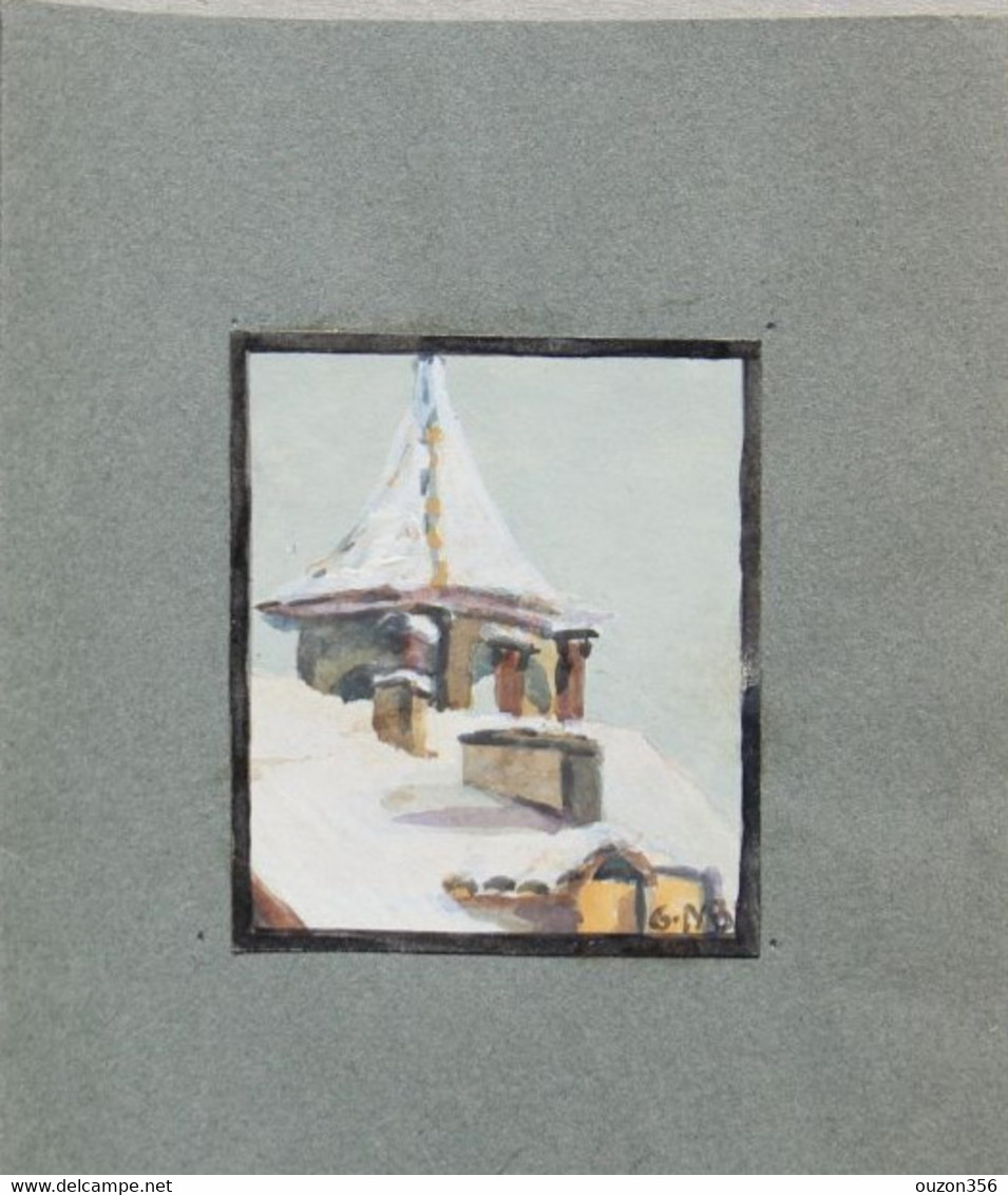 Clocher Sous La Neige, Petite Gouache Signée G.N.B. ? - Gouaches