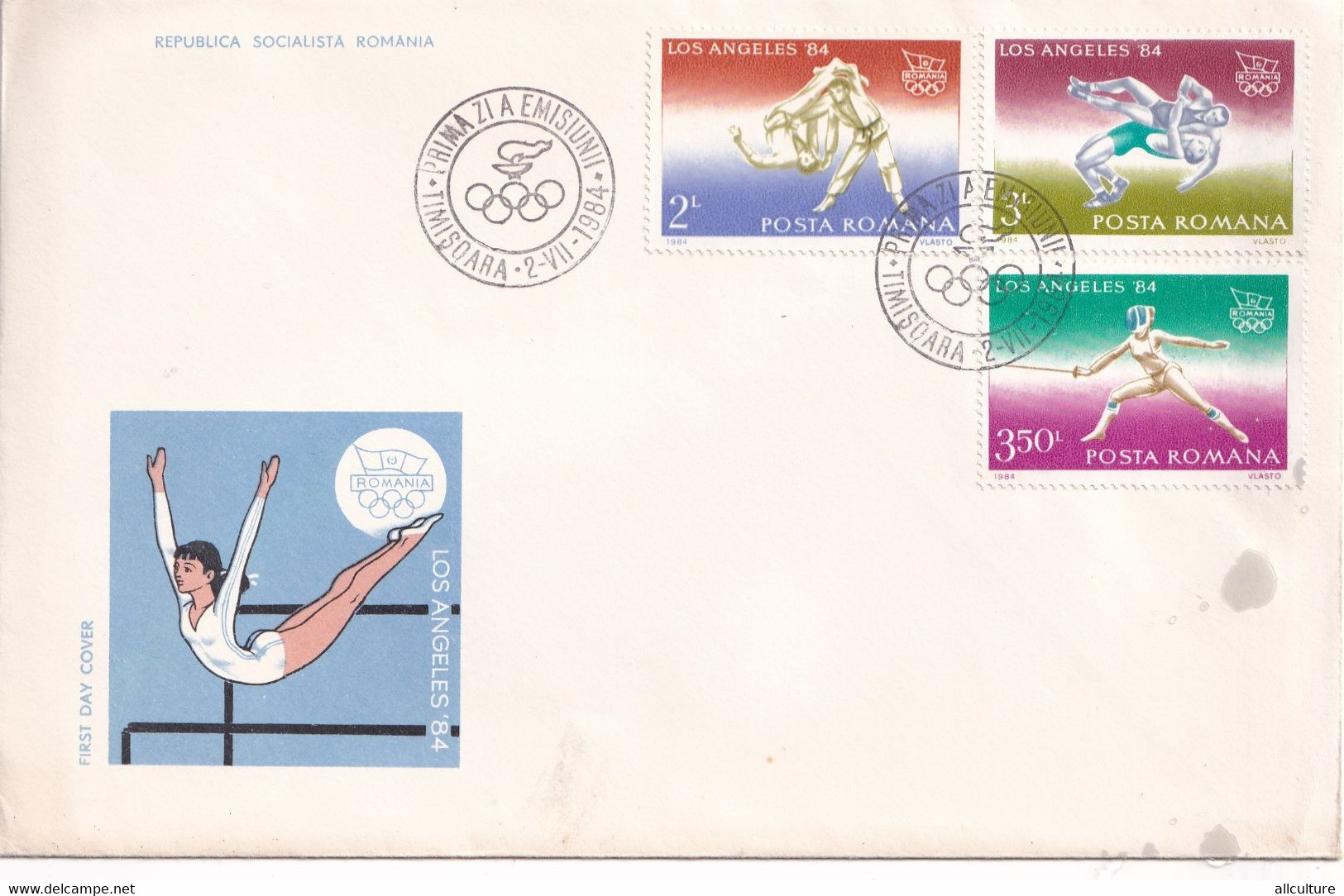 A2775-  Olympic Games Los Angeles 1884, Republica Socialista Romania, Timisoara 1984  FDC - Summer 1984: Los Angeles