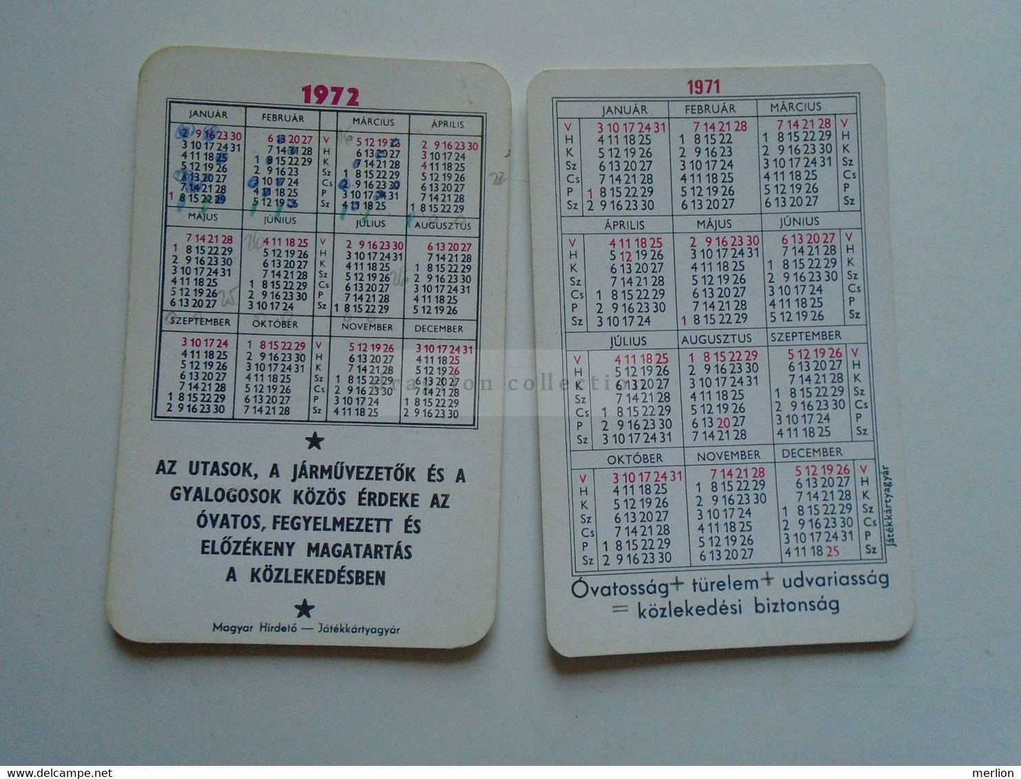 ZA365.8  Pocket Calendar  Lot Of 2 - Hungary  1971-72 BKV - Bus Tram Ship Trolley Train - Small : 1971-80