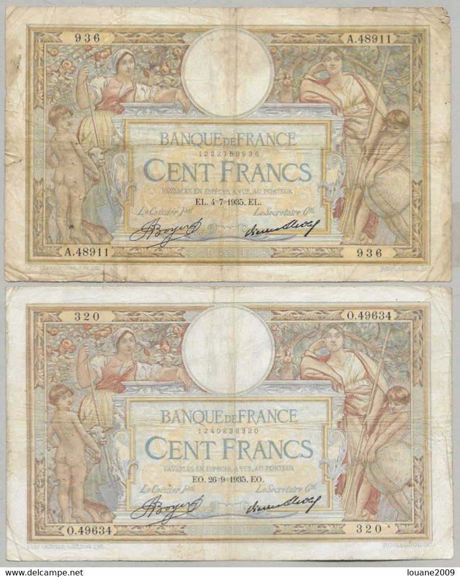 France - 100 Francs Luc Olivier Merson 4-7-1935 / 26-9-1935 Lot 2 Billets - 50 F 1927-1934 ''Luc Olivier Merson''