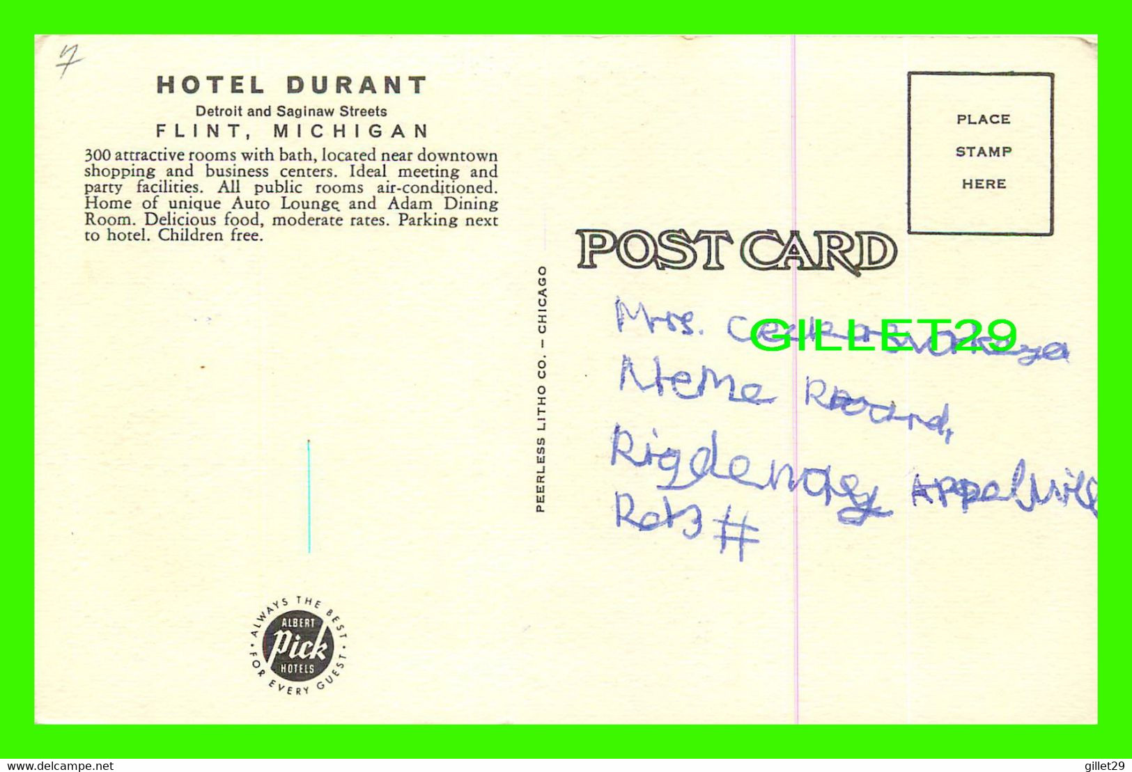 FLINT, MI - HOTEL DURANT, AN ALBERT PICK HOTEL  - WELL ANIMATED - WRITTEN - - Flint