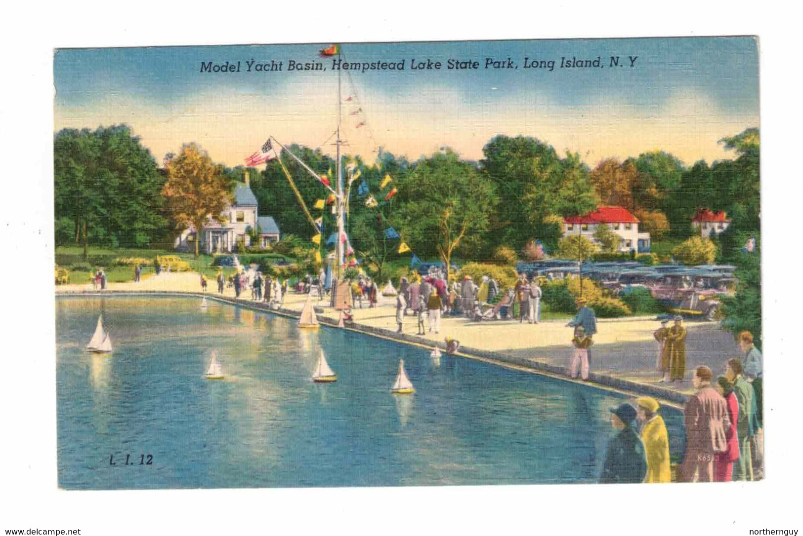 Long Island, New York, USA, "Model Yacht Basin, Hempstead Lake Sate Park, Long Island, NY", Old Linen Postcard - Long Island