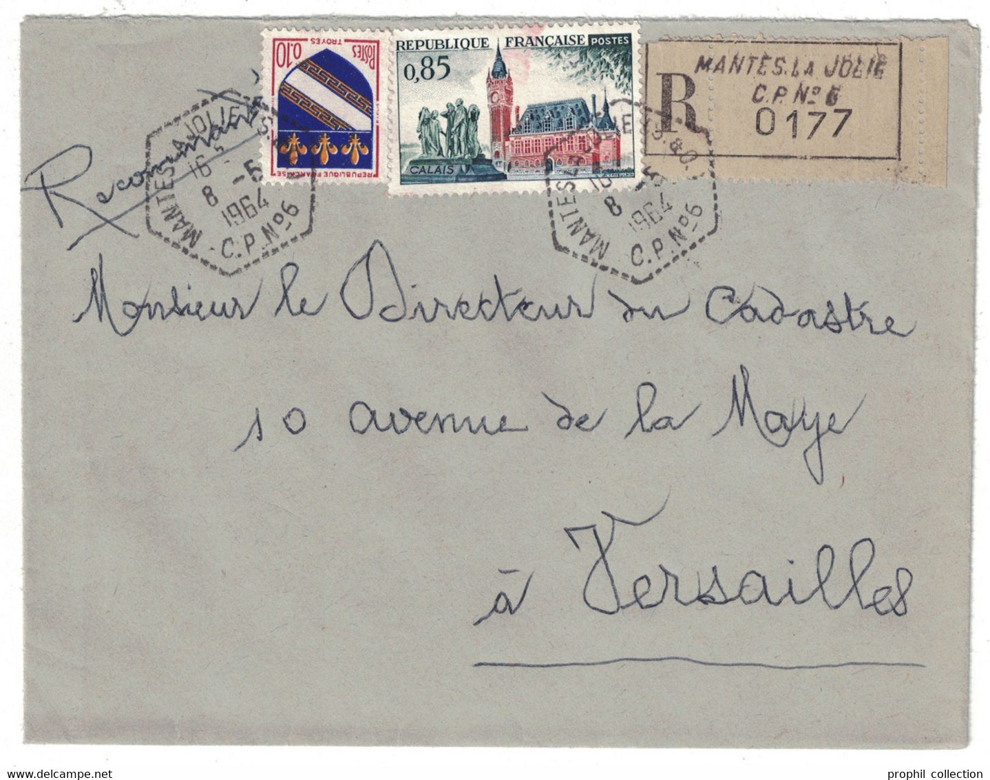 BELLE OBLITÉRATION CAD HEXAGONAL De CORRESPONDANT POSTAL CP N° 6 De MANTES LA JOLIE Sur LETTRE RECOMMANDÉE Pr VERSAILLES - 1961-....