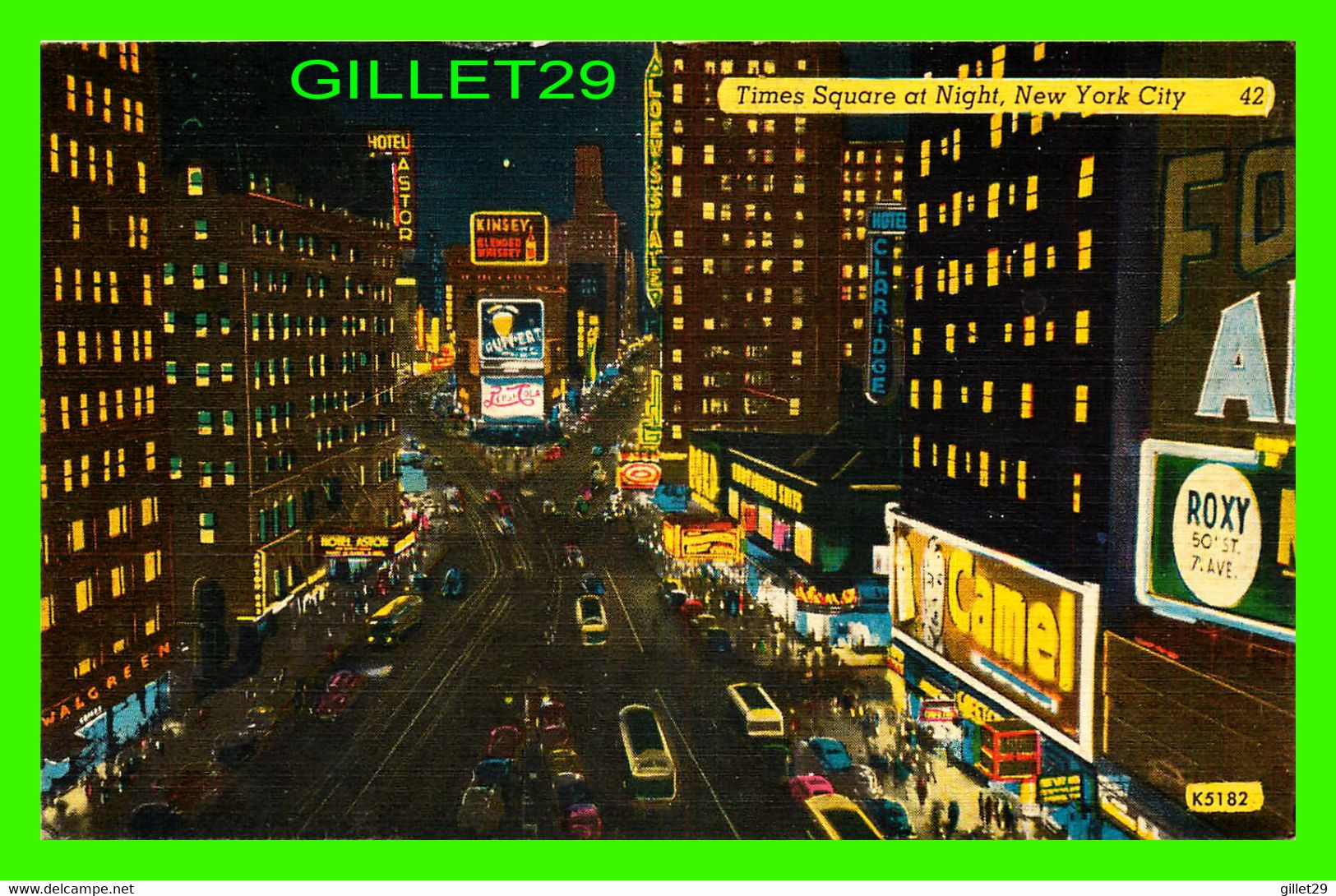 NEW YORK CITY, NY - TIMES SQUARE AT NIGHT - WRITTEN -  PUB. BY HERBCO CARD CO - - Time Square