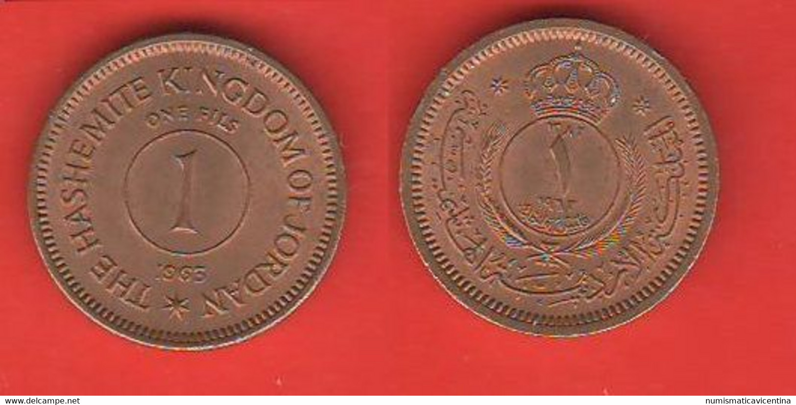 Jordan Giordania 1 Fils 1963 King Hussein Bronze Coin - Jordan