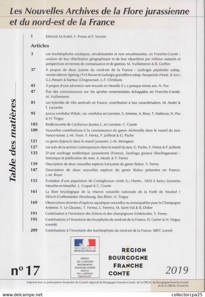 Nouvelles Archive De La Flore Jurassienne Et Du Nord Est De La France N°19 Jura Franche-Comté Besançon Doubs - Franche-Comté