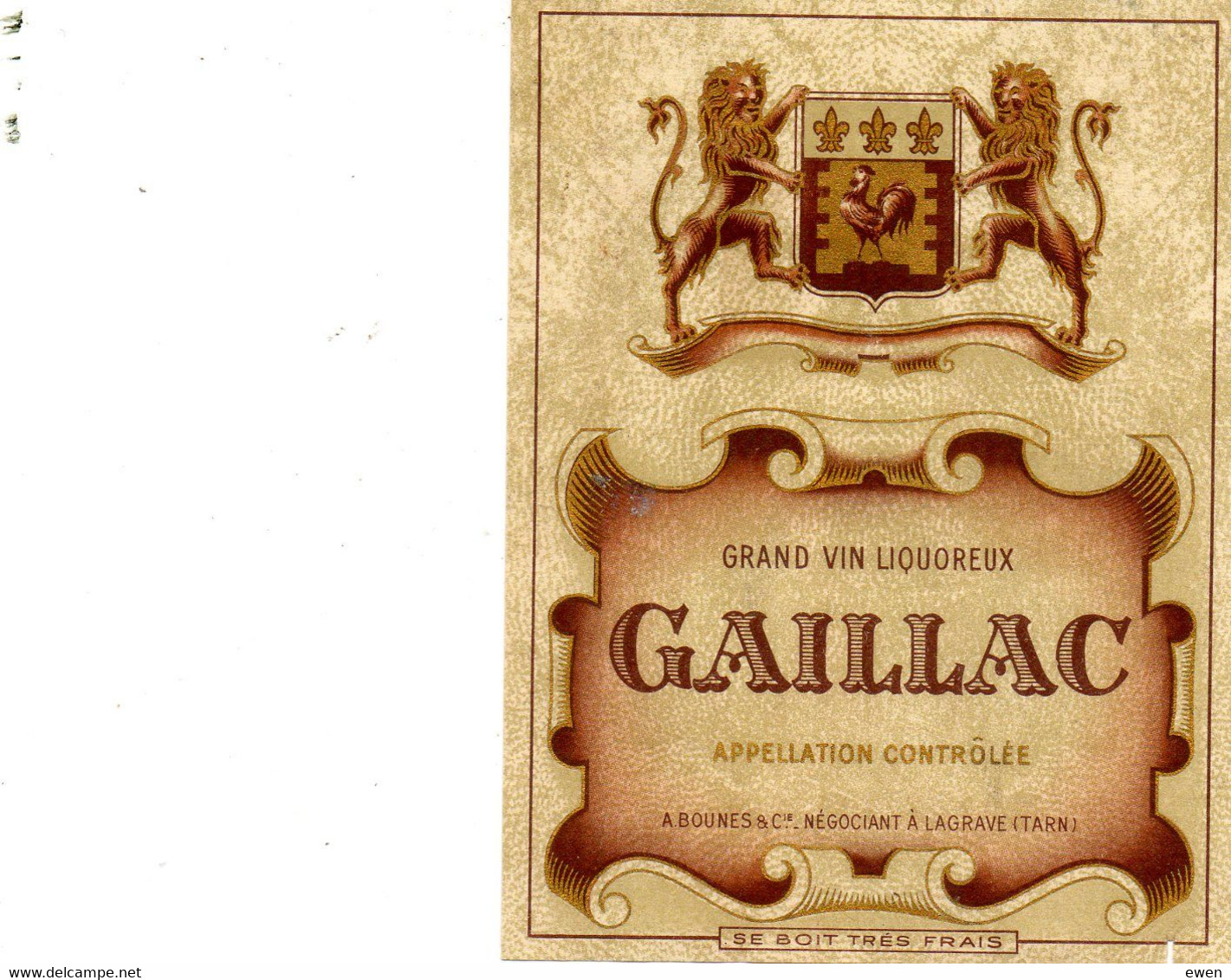 Etiquette De Vin Liquoreux Gaillac. Bounes Négociant à Lagrave Tarn. (Années 50) - Gaillac