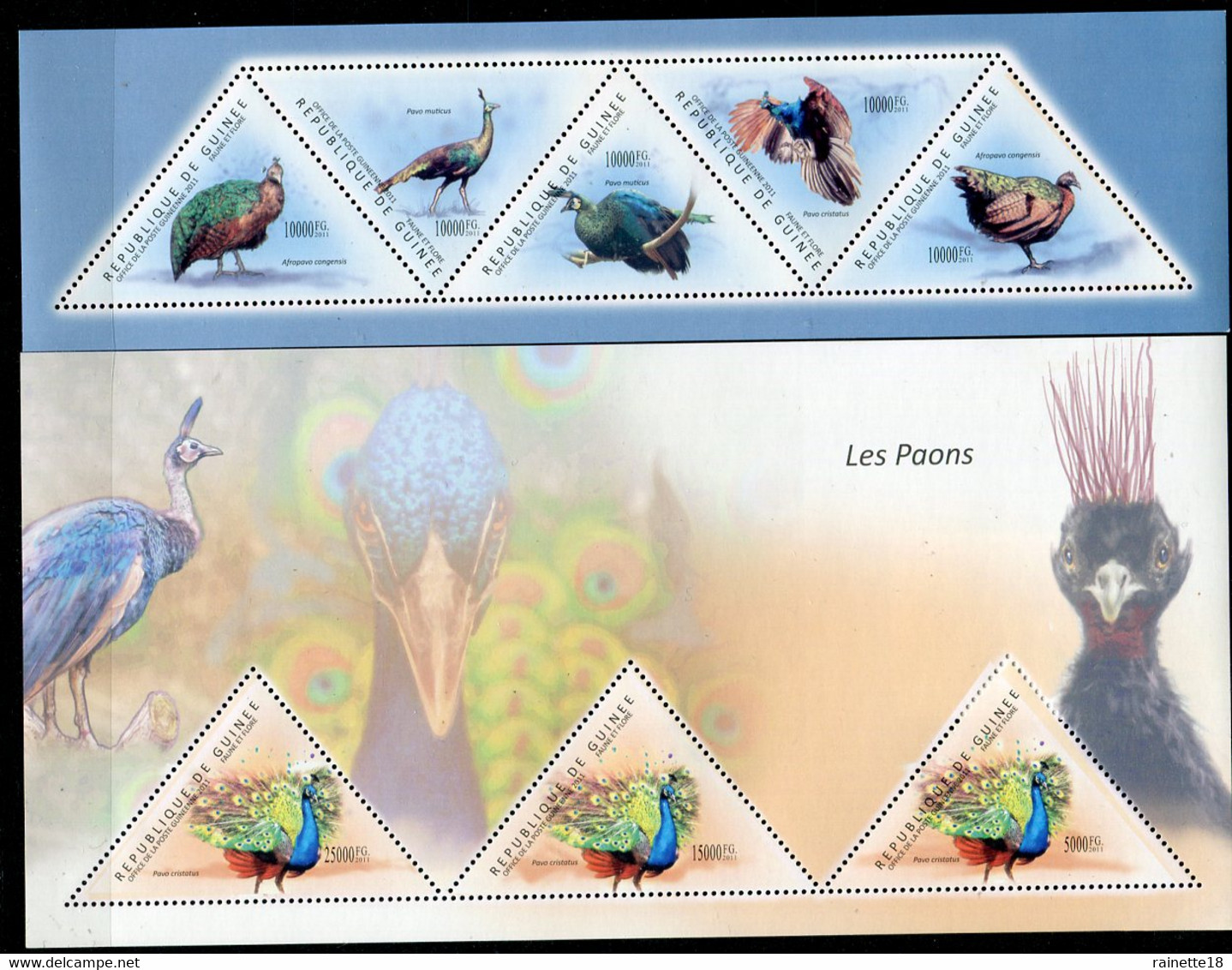 Guinée   Oiseaux    Paons    5679/5683 ** + Bloc 1247 ** - Paons